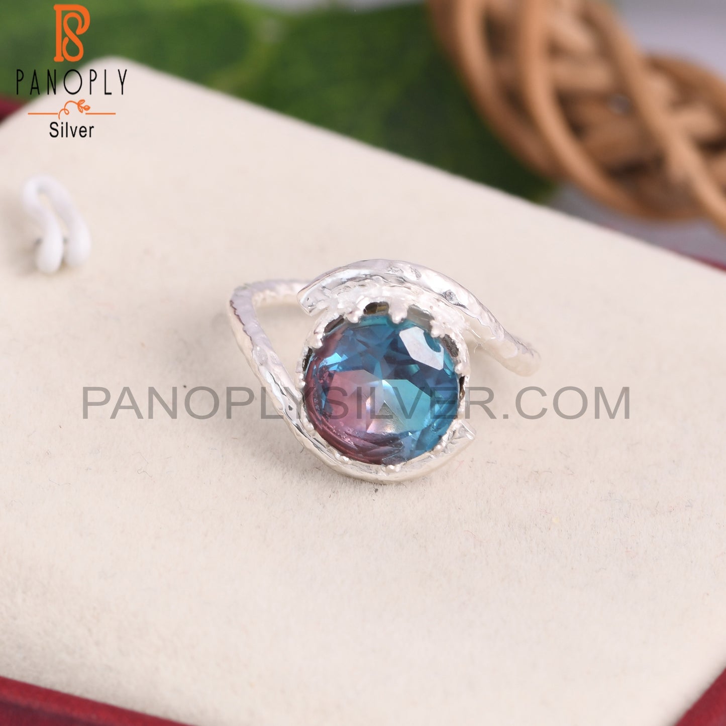 Bio Alexandrite Doublet Quartz Round 925 Sterling Silver Ring