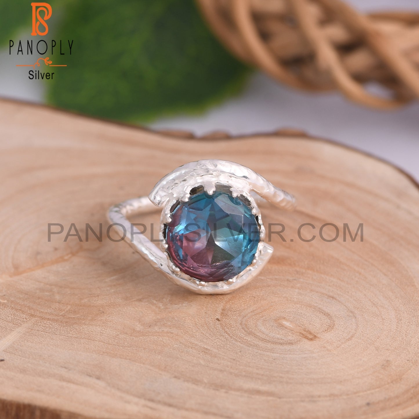 Bio Alexandrite Doublet Quartz Round 925 Sterling Silver Ring
