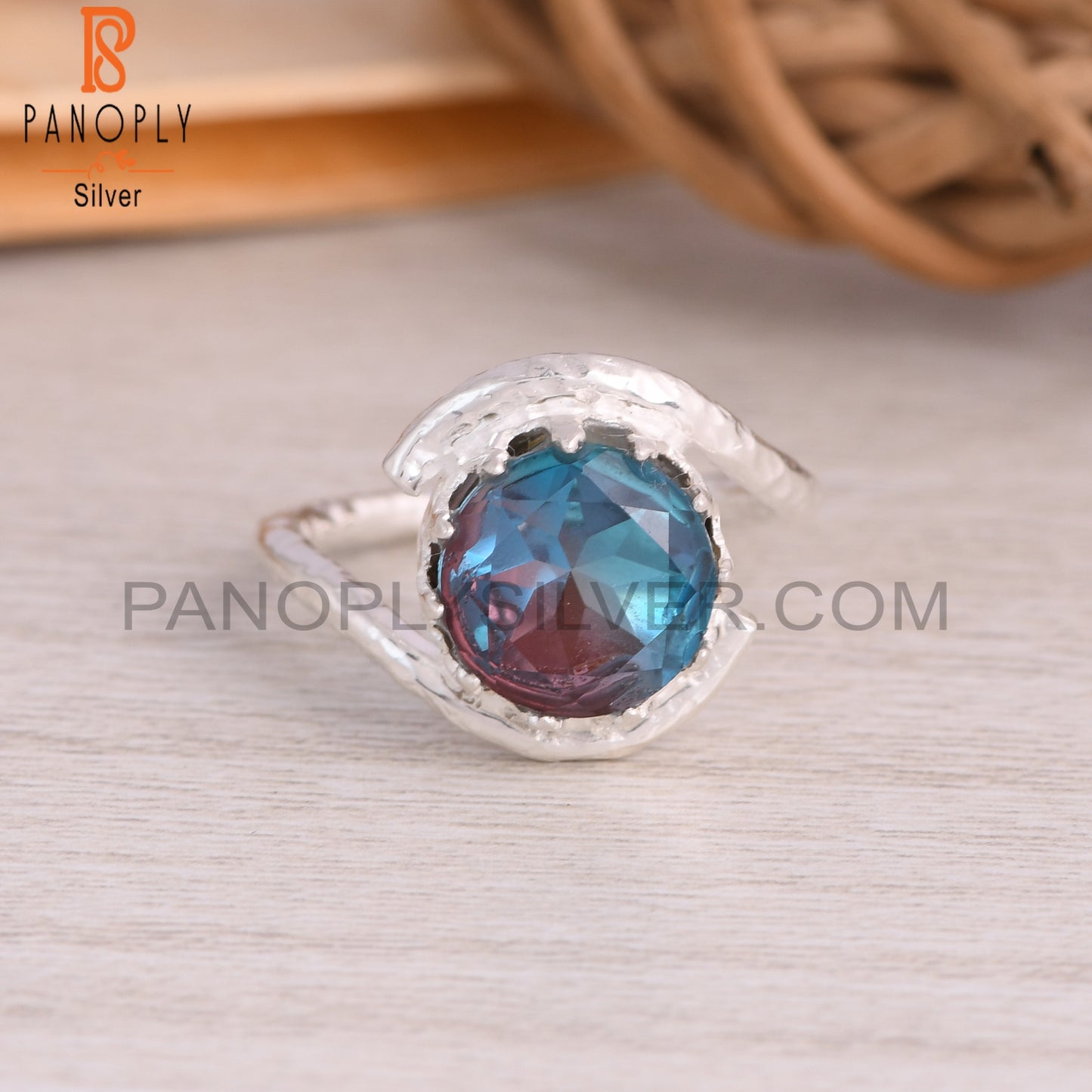 Bio Alexandrite Doublet Quartz Round 925 Sterling Silver Ring