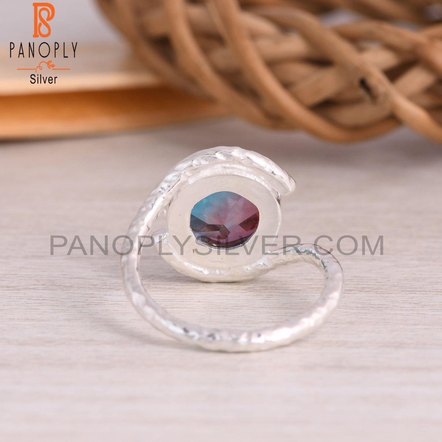 Bio Alexandrite Doublet Quartz Round 925 Sterling Silver Ring