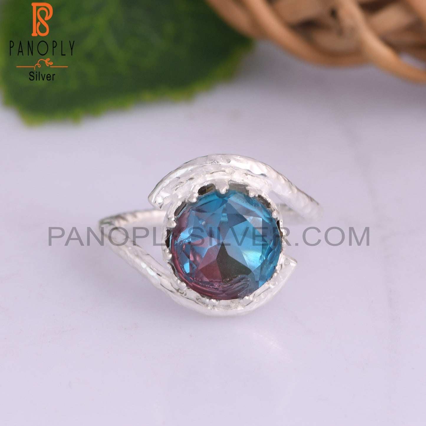Bio Alexandrite Doublet Quartz Round 925 Sterling Silver Ring