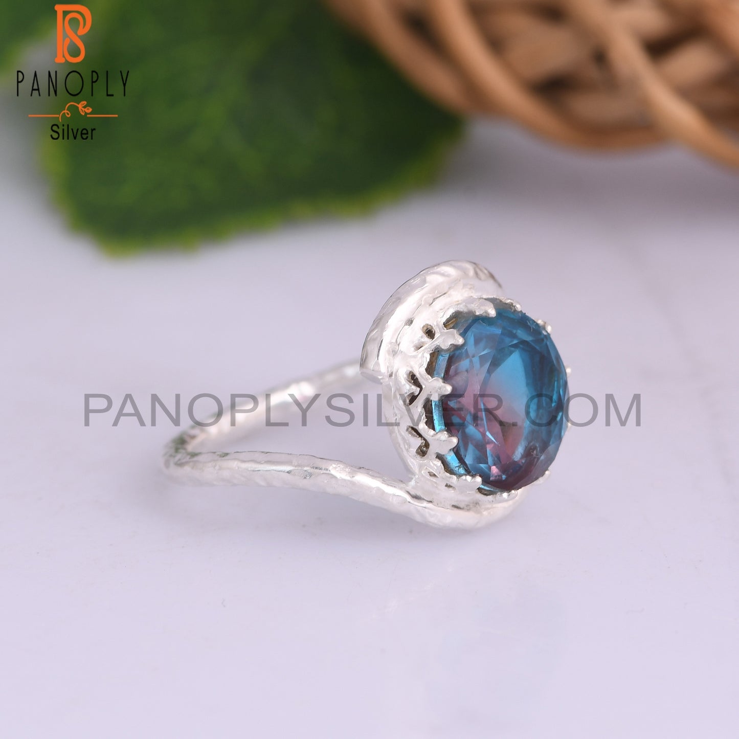 Bio Alexandrite Doublet Quartz Round 925 Sterling Silver Ring
