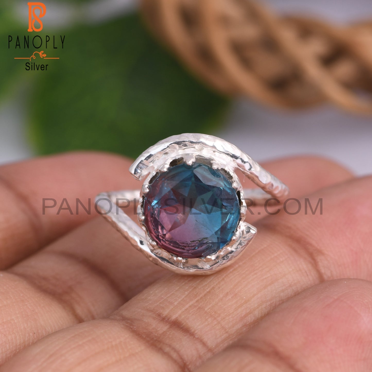 Bio Alexandrite Doublet Quartz Round 925 Sterling Silver Ring