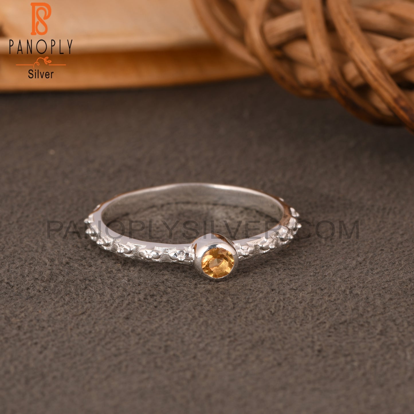 Citrine Round 925 Sterling Silver Ring