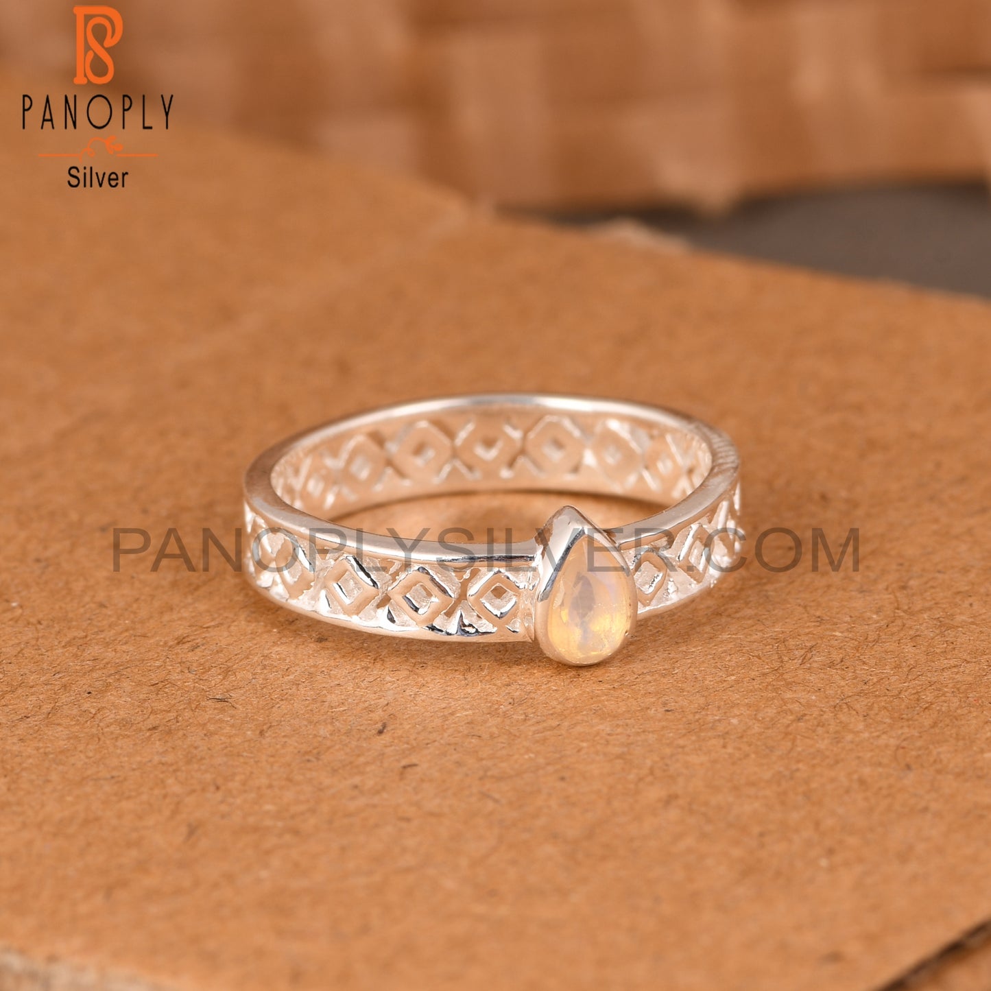 Ethiopian Opal Pear 925 Sterling Silver Texture Ring