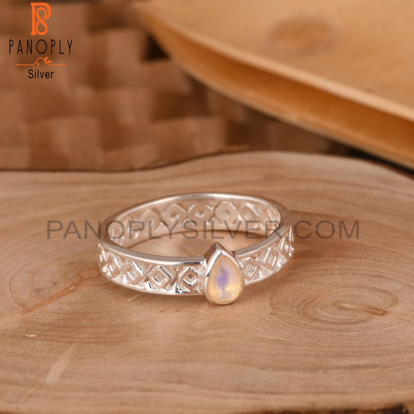 Ethiopian Opal Pear 925 Sterling Silver Texture Ring