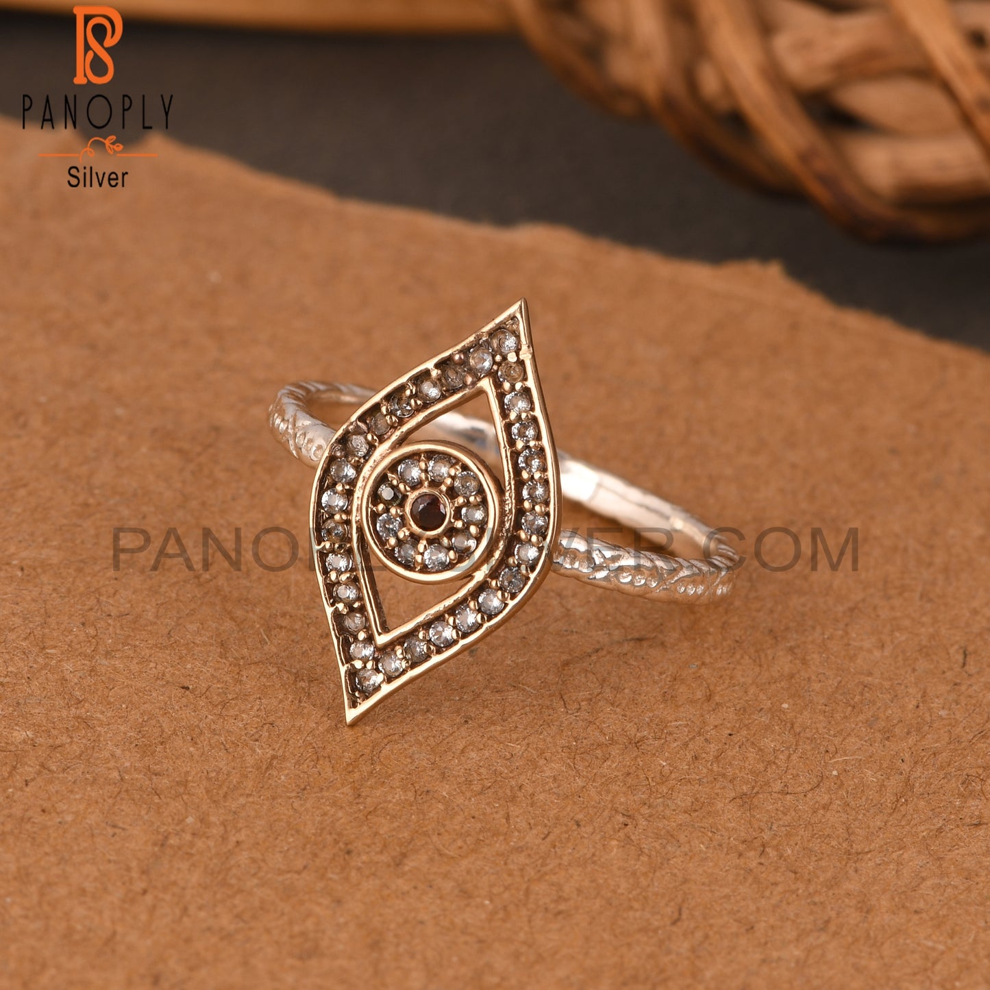 White Topaz & Garnet 925 Sterling Silver Ring