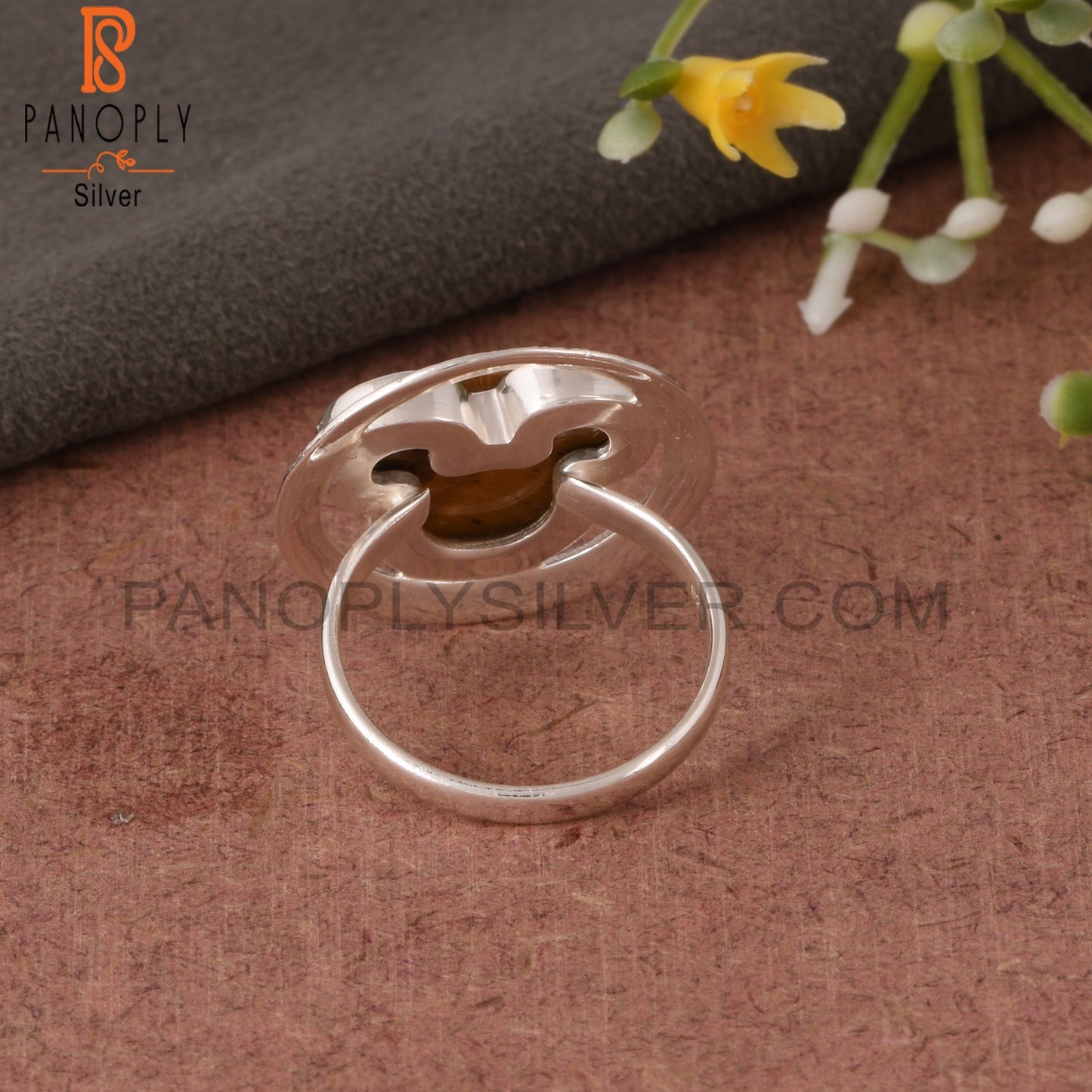 Tiger Eye Yellow Mouse in Circle 925 Sterling Silver Ring