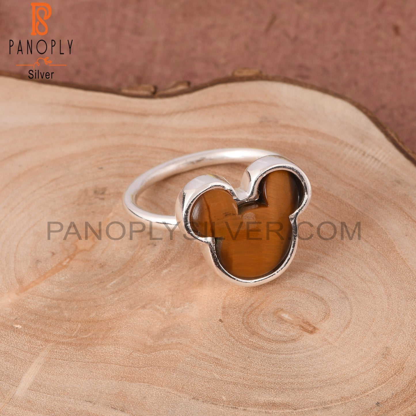Tiger Eye Yellow Mouse 925 Sterling Silver Cat Ring