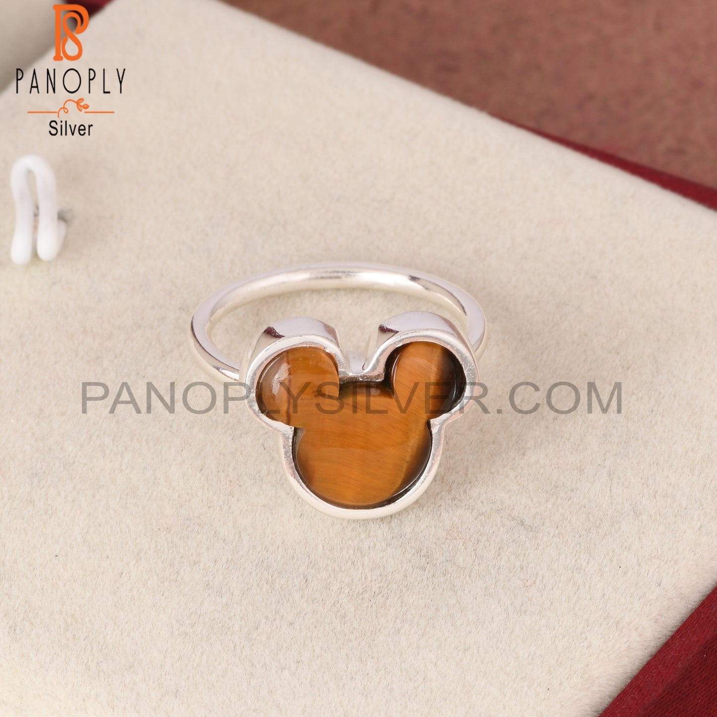 Tiger Eye Yellow Mouse 925 Sterling Silver Cat Ring