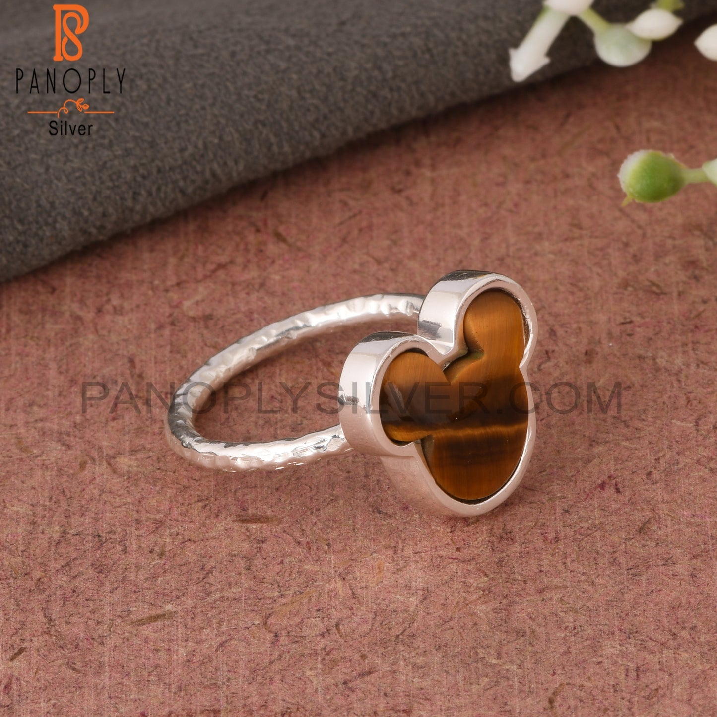 Tiger Eye Yellow Mickey Mouse Shape 925 Silver Finger Ring