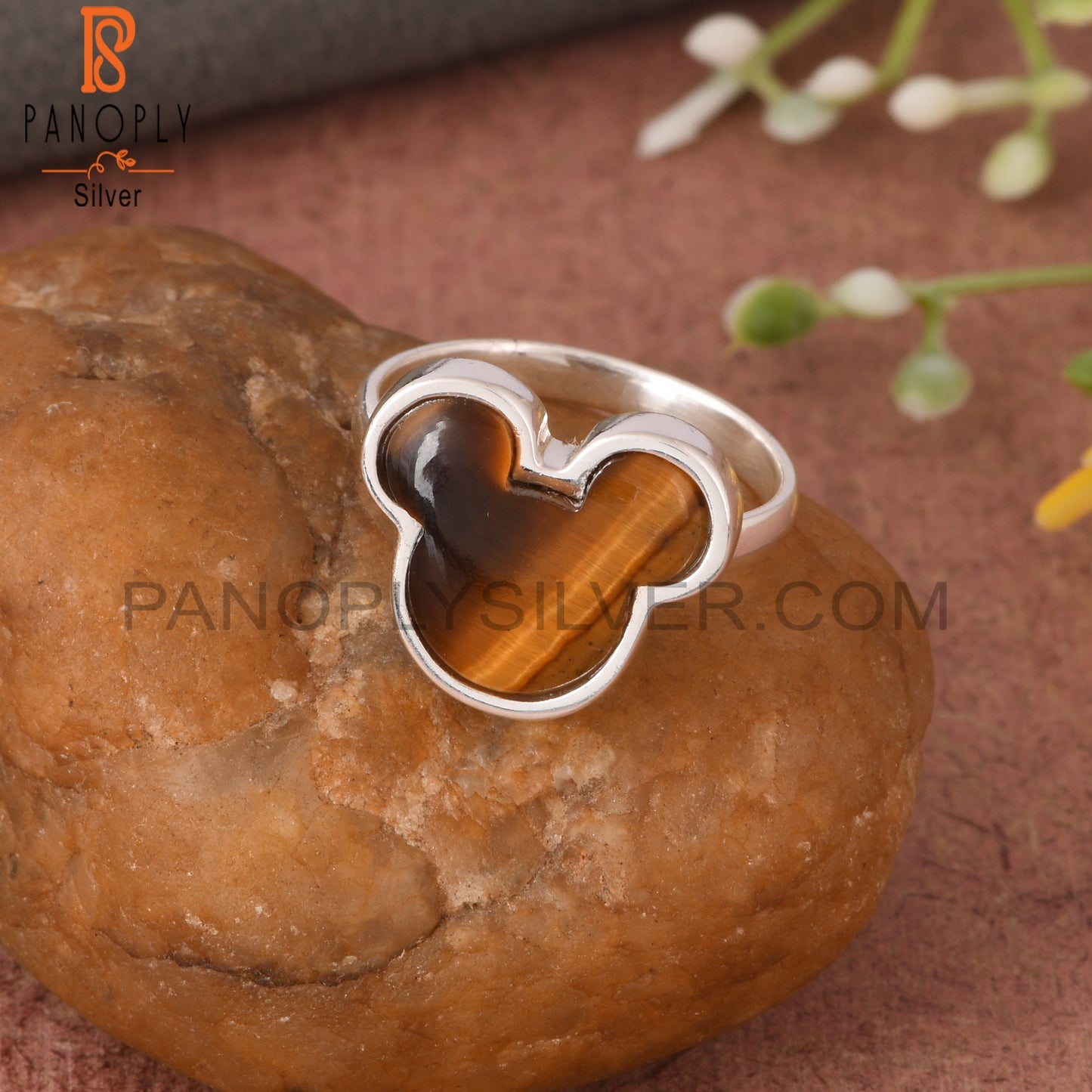 Tiger Eye Yellow Mickey Mouse 925 Silver Beautiful Cat Ring