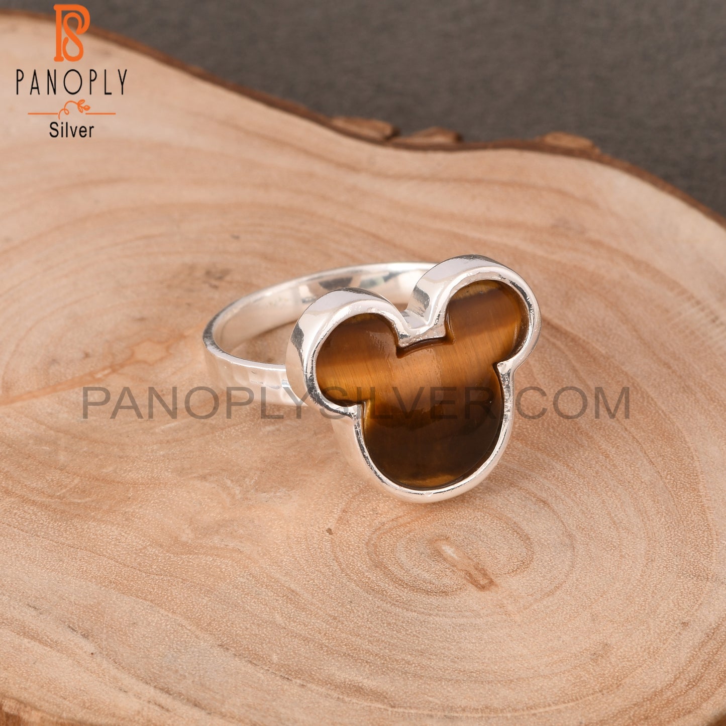 Cat Ring, Tiger Eye Yellow Mouse 925 Sterling Silver Ring
