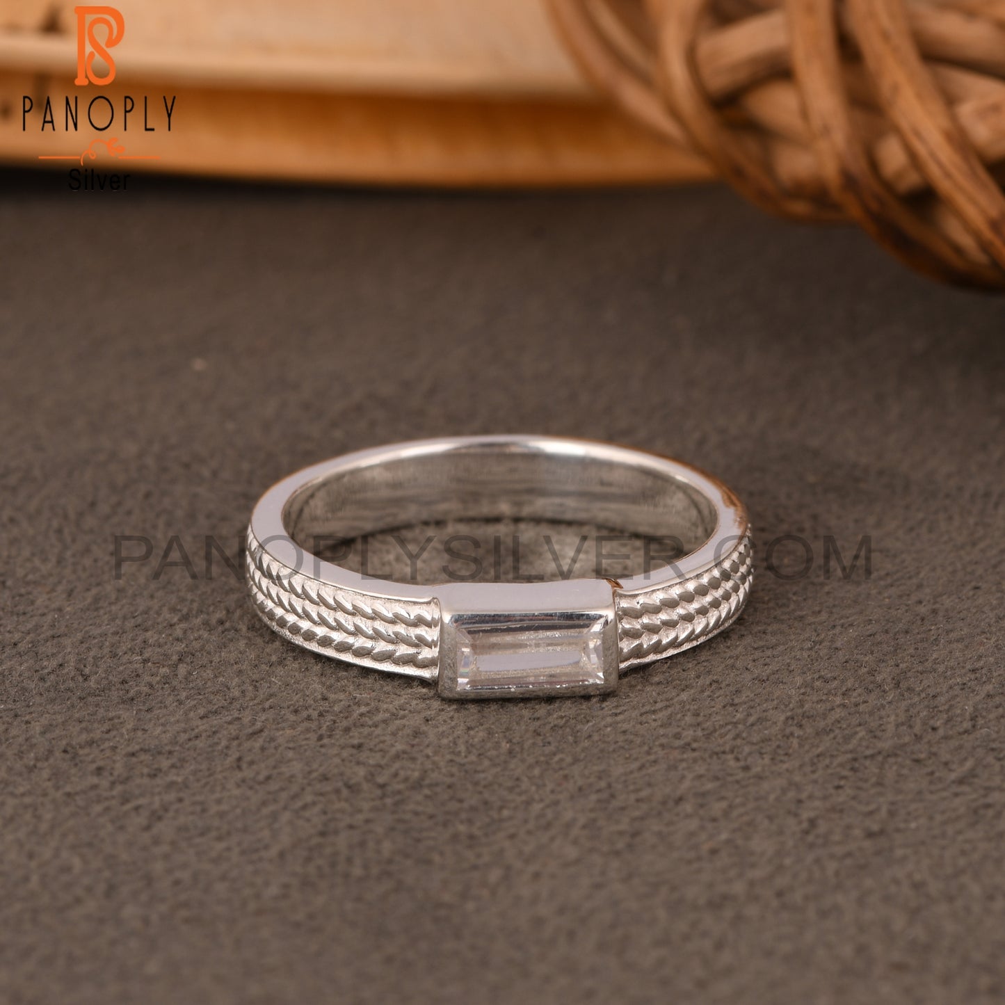 Cubic Zirconia Baguette 925 Sterling Silver Ring