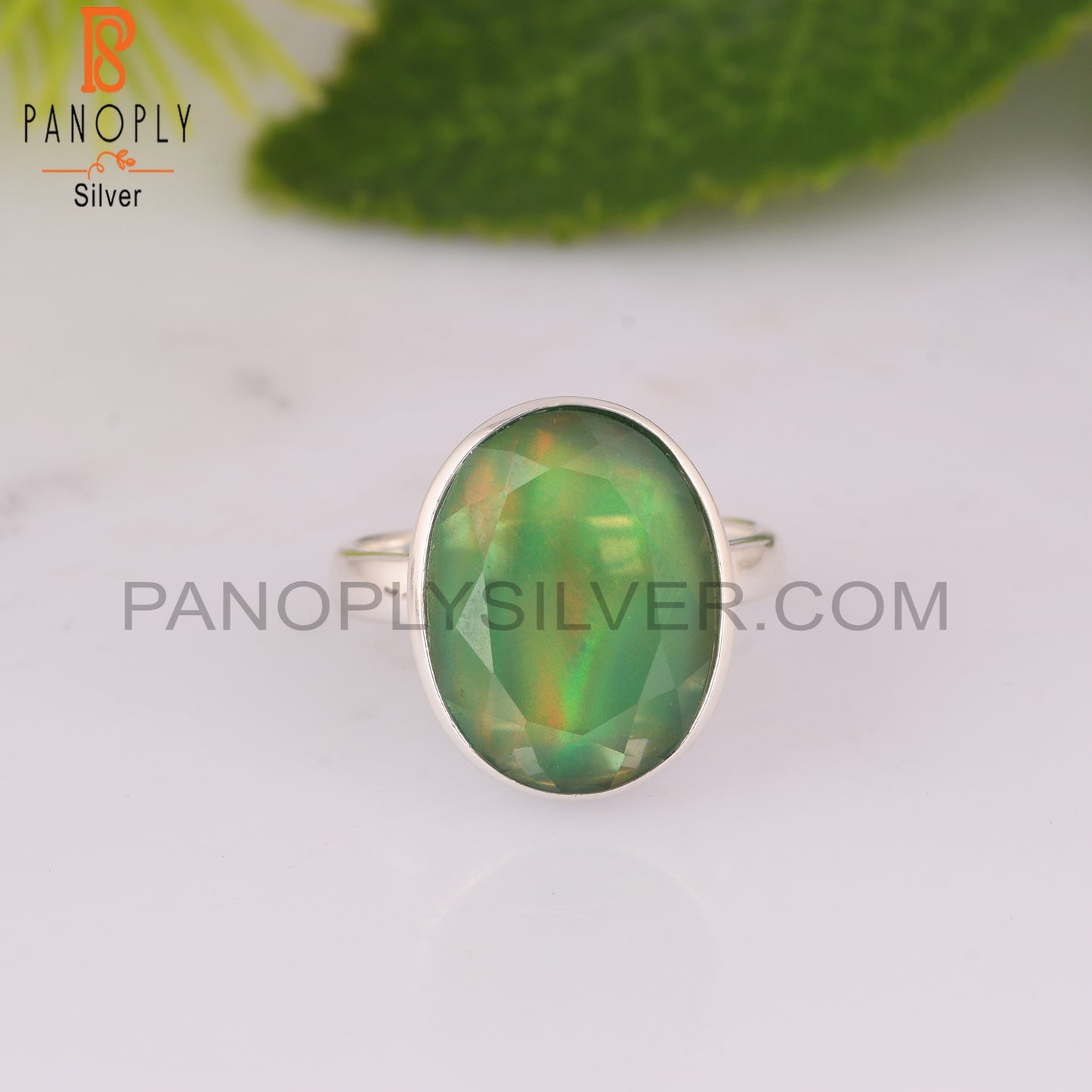 Aurora Opal Green Oval 925 Sterling Silver Ring