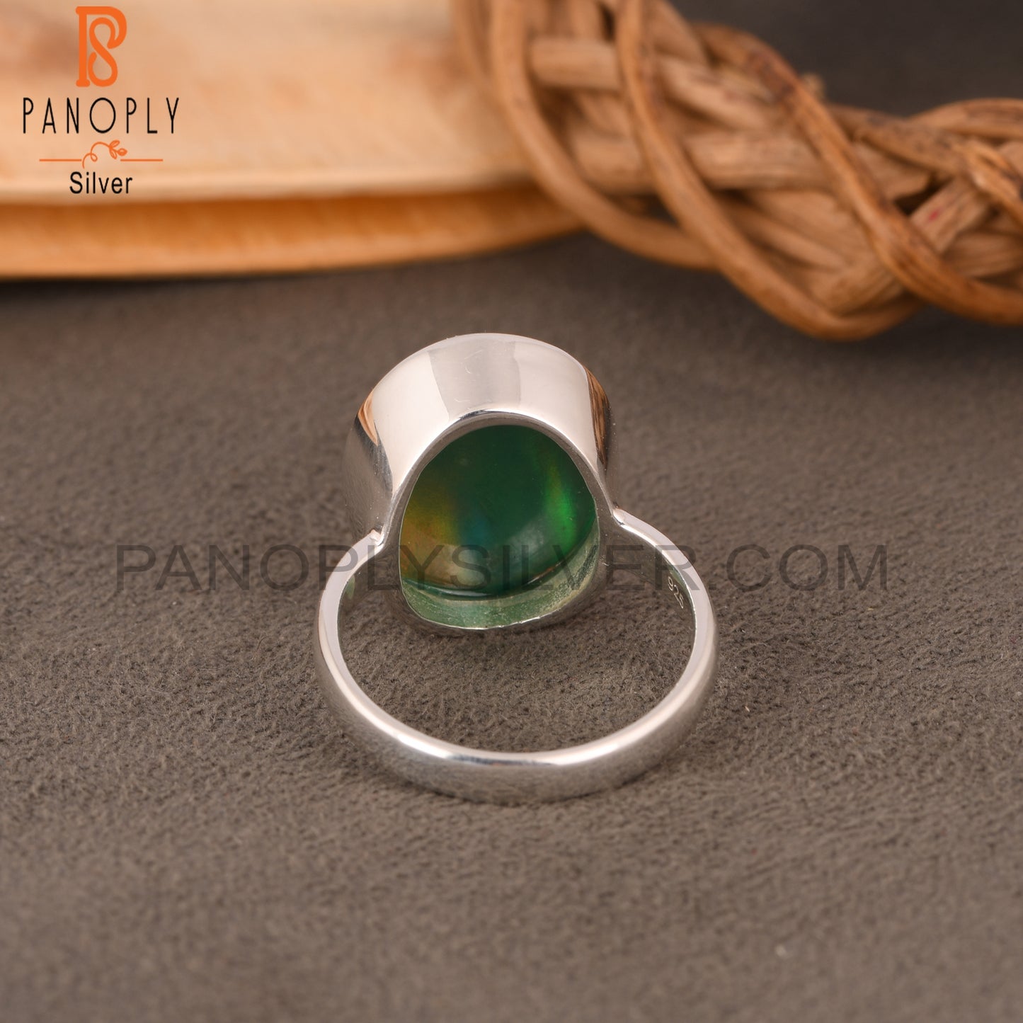 Aurora Opal Green Oval 925 Sterling Silver Ring