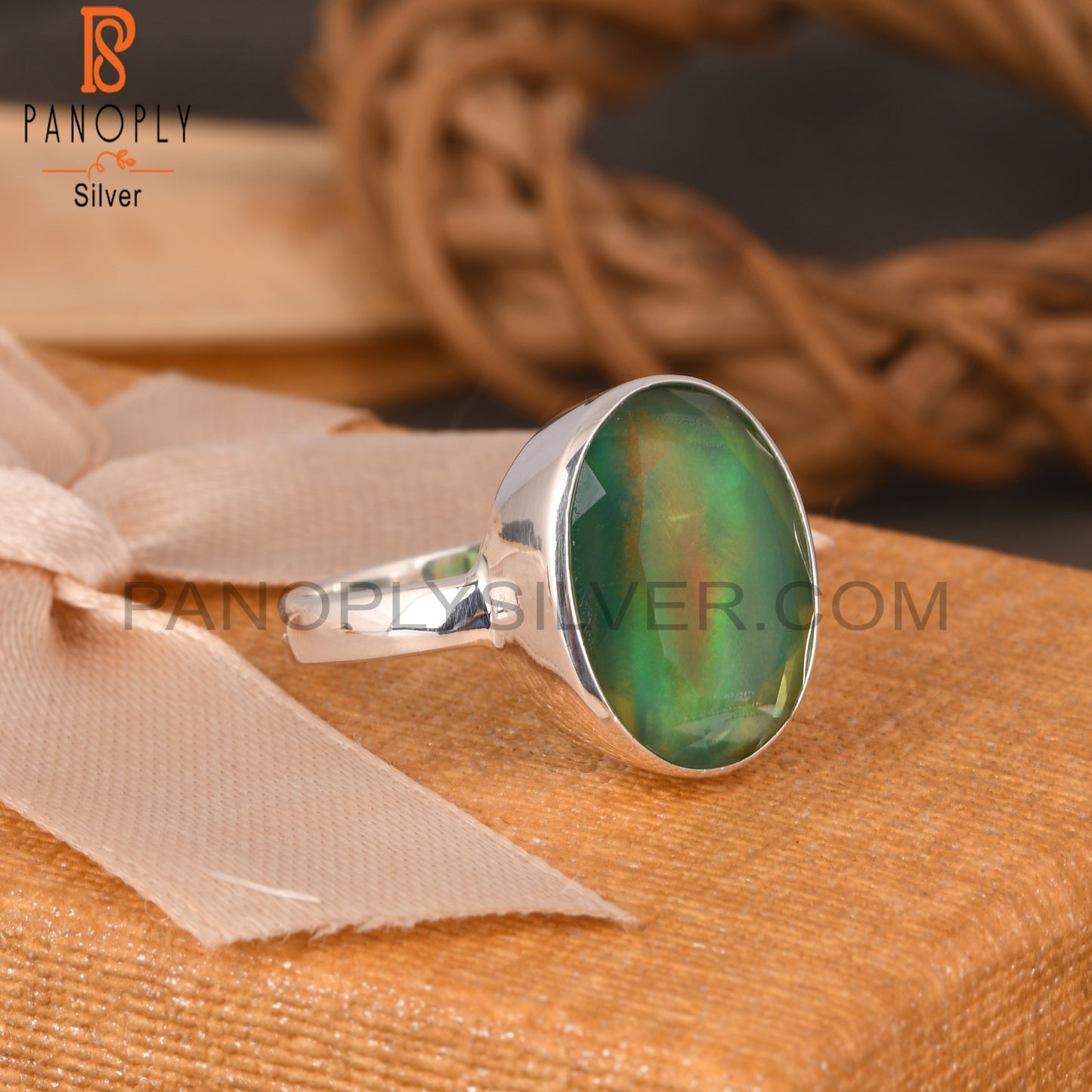 Aurora Opal Green Oval 925 Sterling Silver Ring