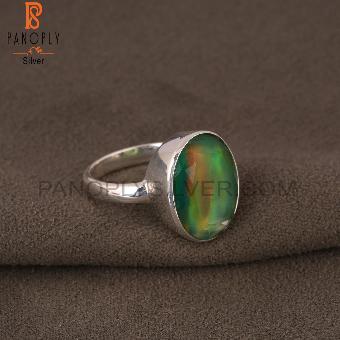 Aurora Opal Green Oval 925 Sterling Silver Ring