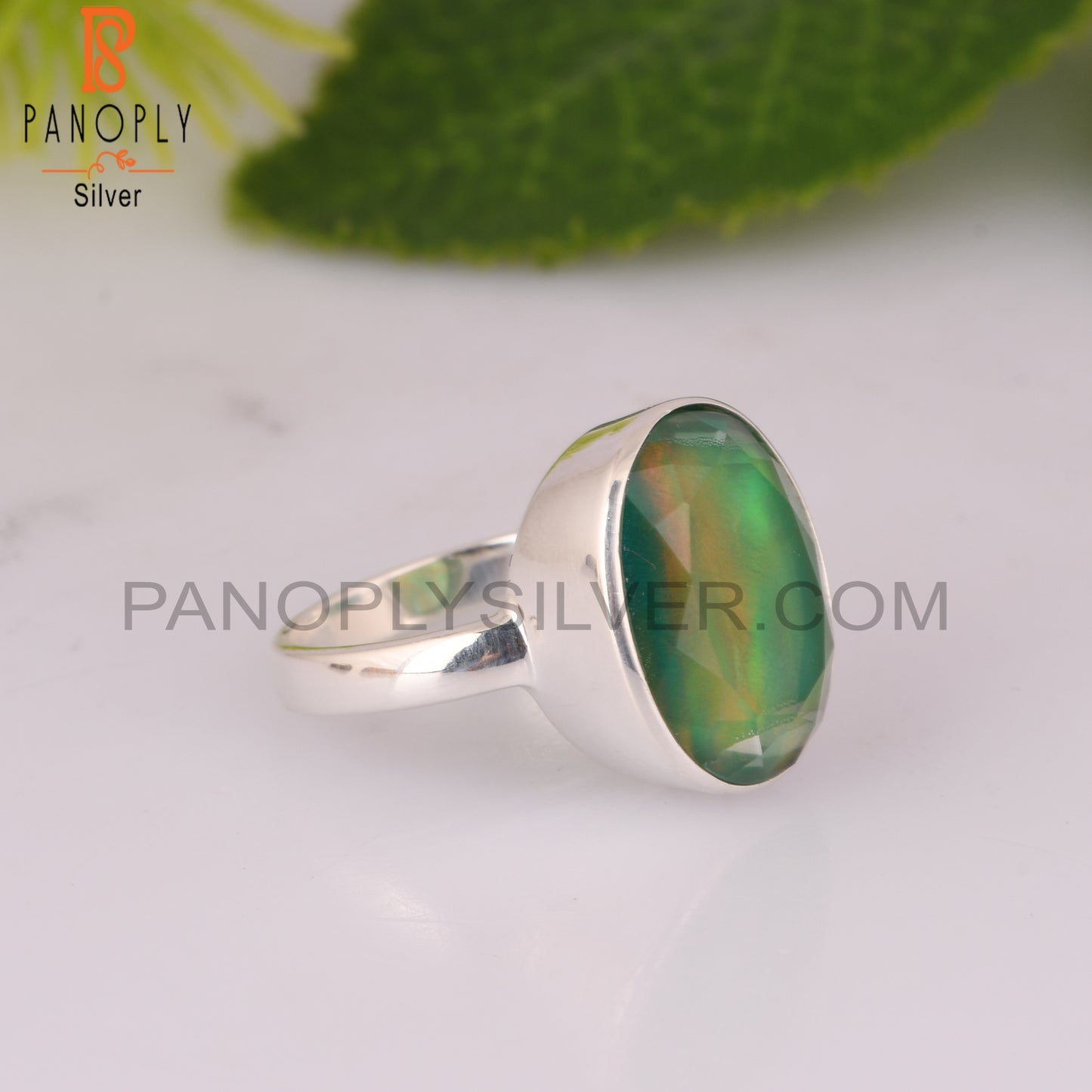 Aurora Opal Green Oval 925 Sterling Silver Ring
