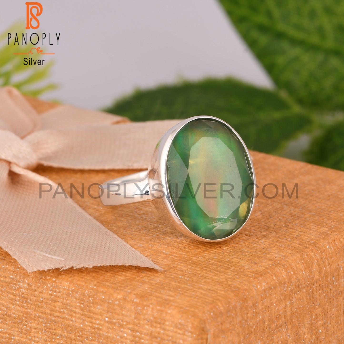 Aurora Opal Green Oval 925 Sterling Silver Ring