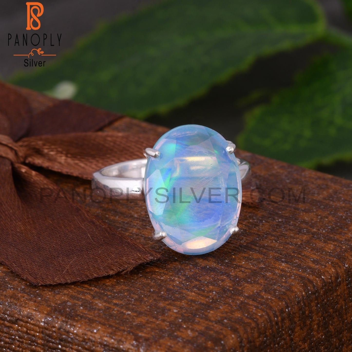 Aurora Opal Sky Oval 925 Sterling Silver Colour Change Ring