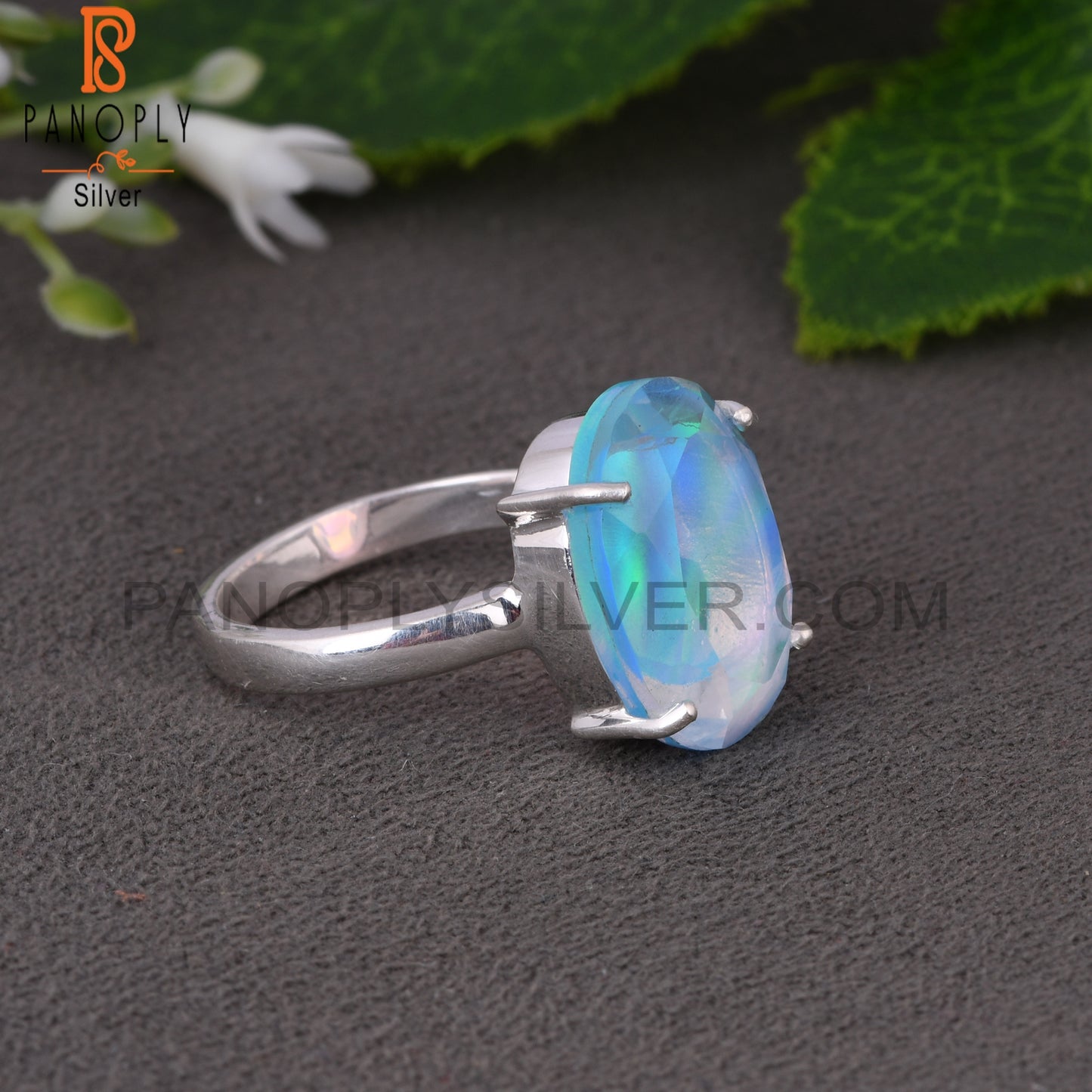 Aurora Opal Sky Oval 925 Sterling Silver Colour Change Ring
