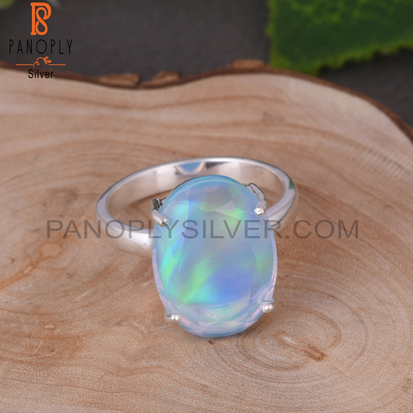 Aurora Opal Sky Oval 925 Sterling Silver Colour Change Ring