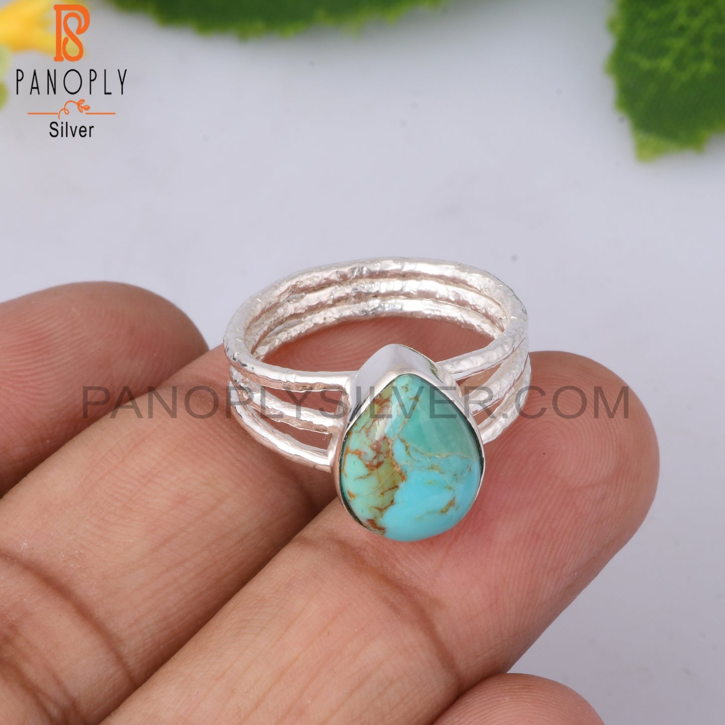 Kingman Turquoise Pear Shape 925 Sterling Silver Ring