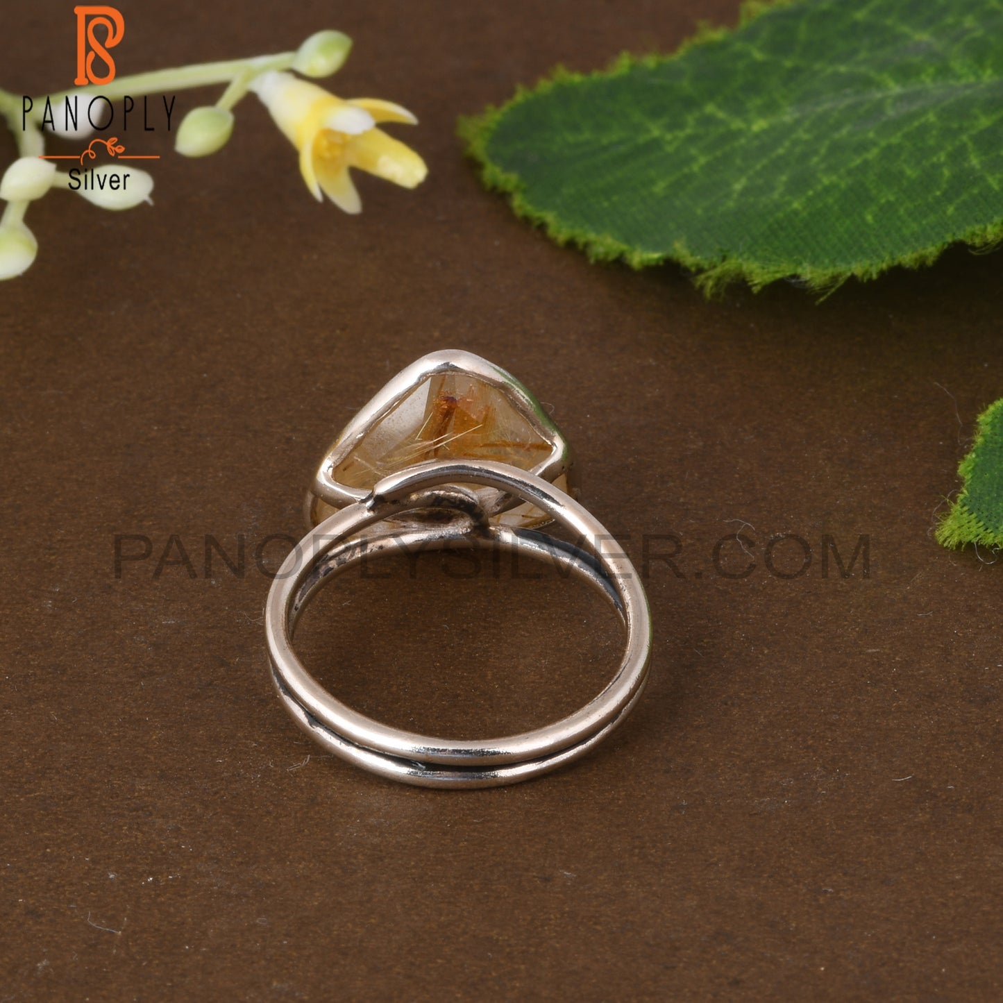 Golden Rutile Trillion Shape 925 Sterling Silver Ring
