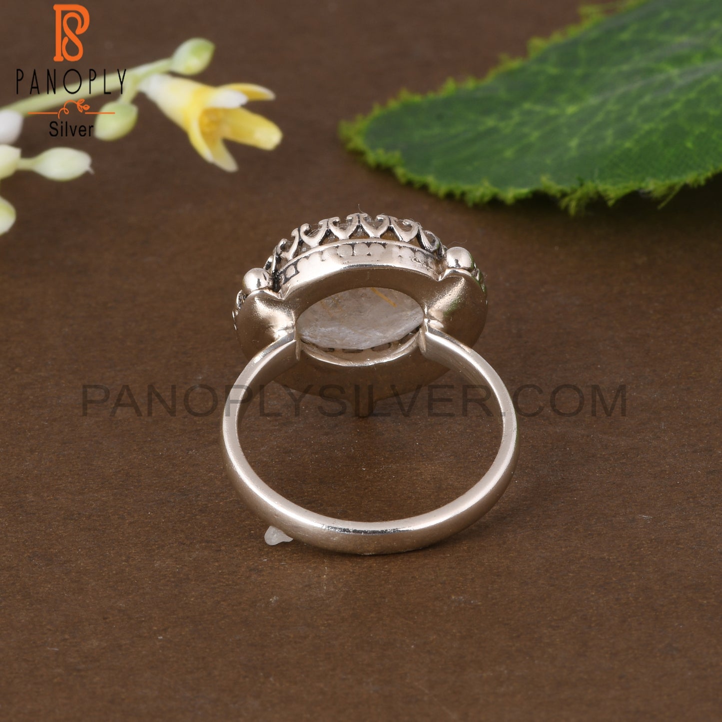 Golden Rutile Round 925 Sterling Silver Ring