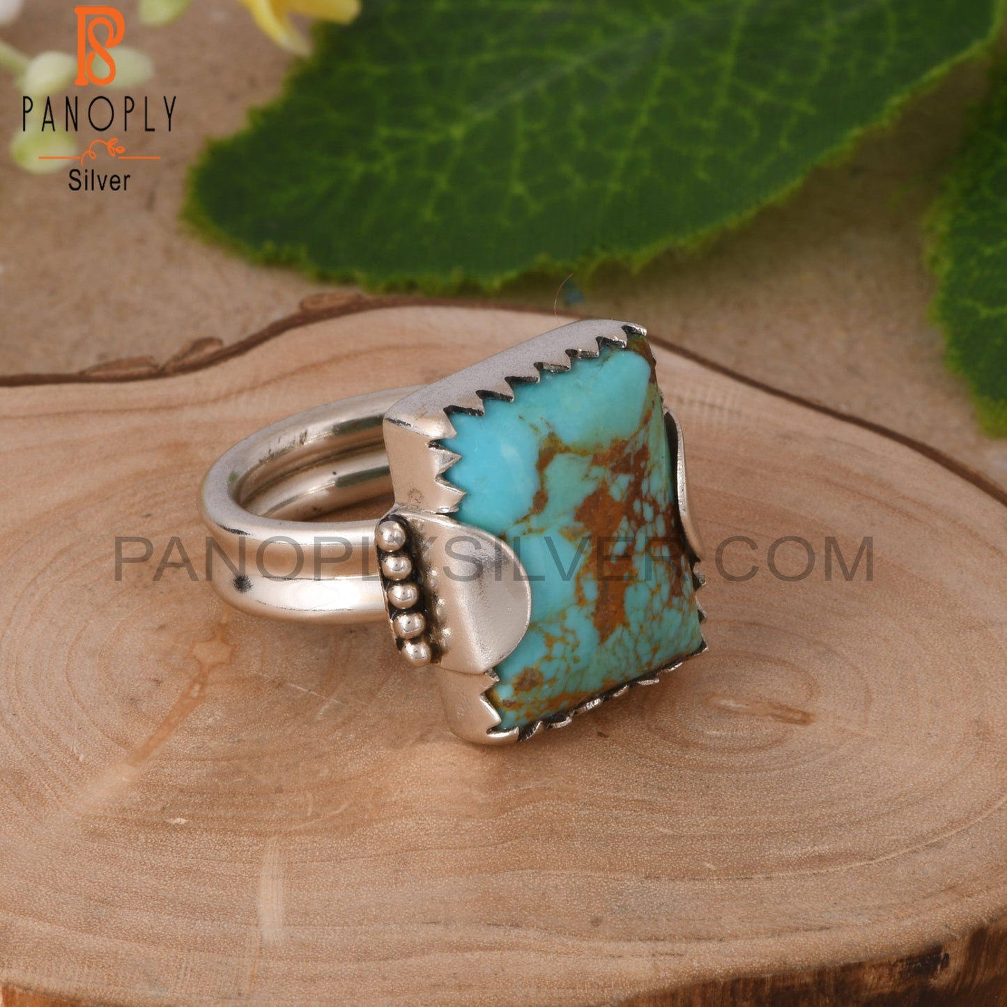 Kingman Turquoise Beguette 925 Silver Prong Setting Ring