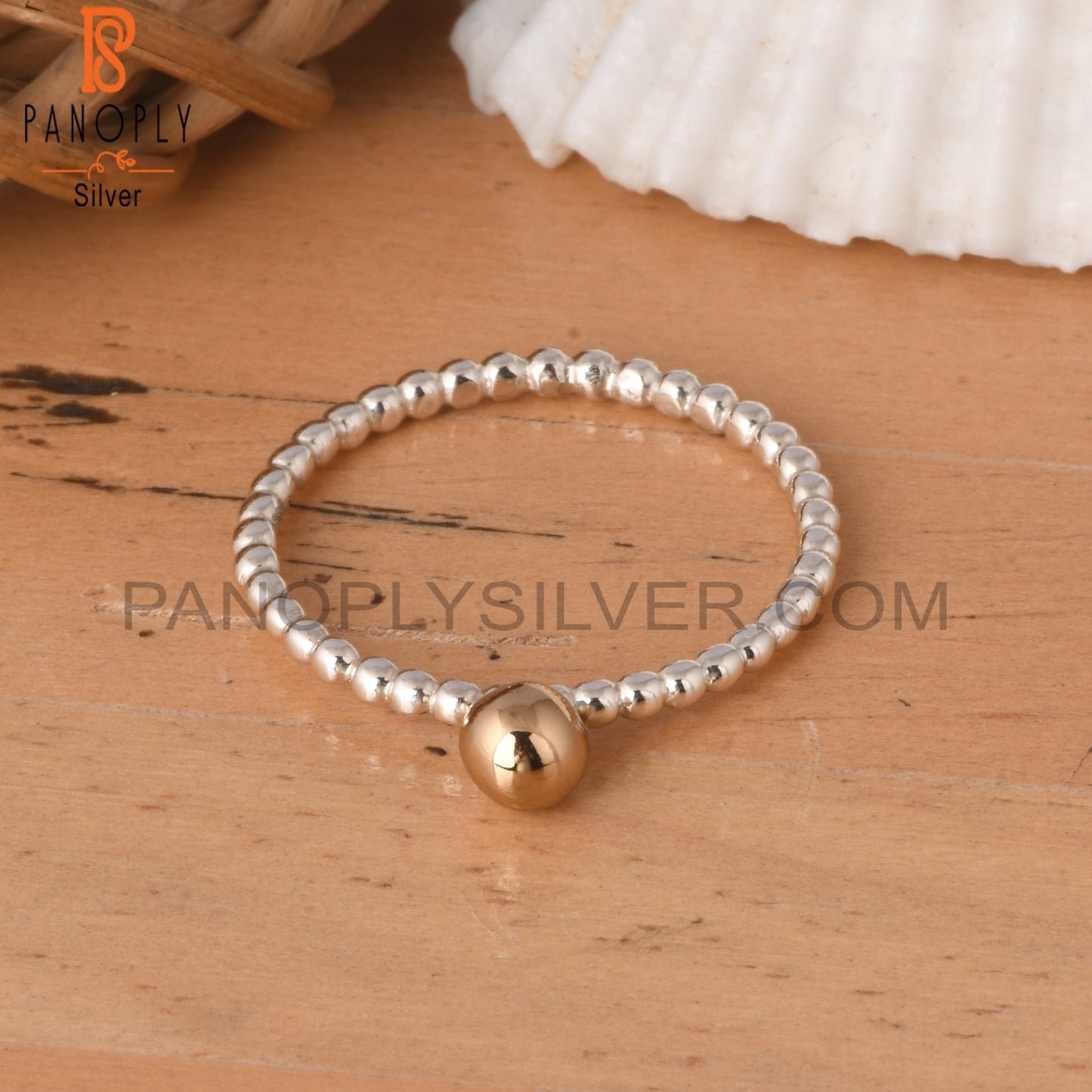 Gold Ball 925 Sterling Silver Stackable Ring