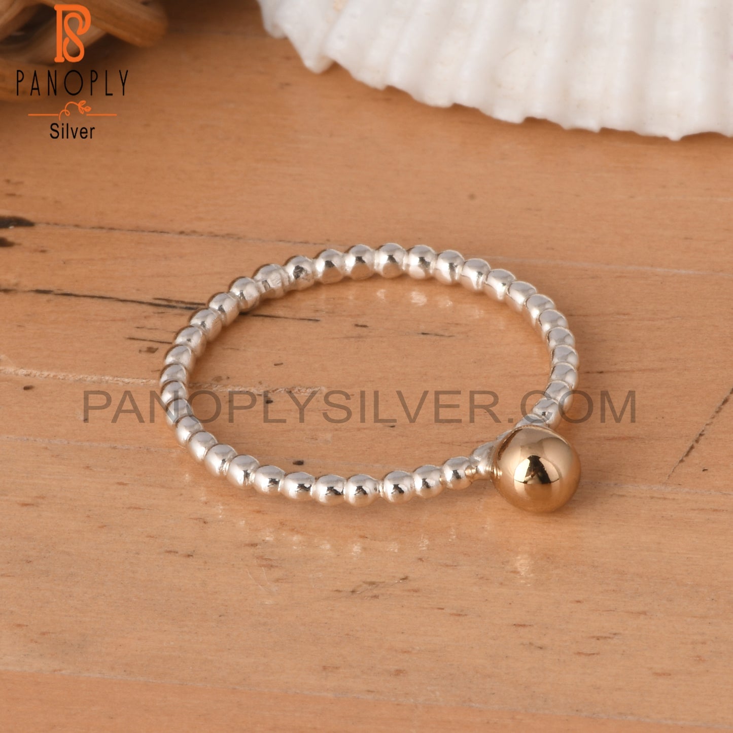 Gold Ball 925 Sterling Silver Stackable Ring