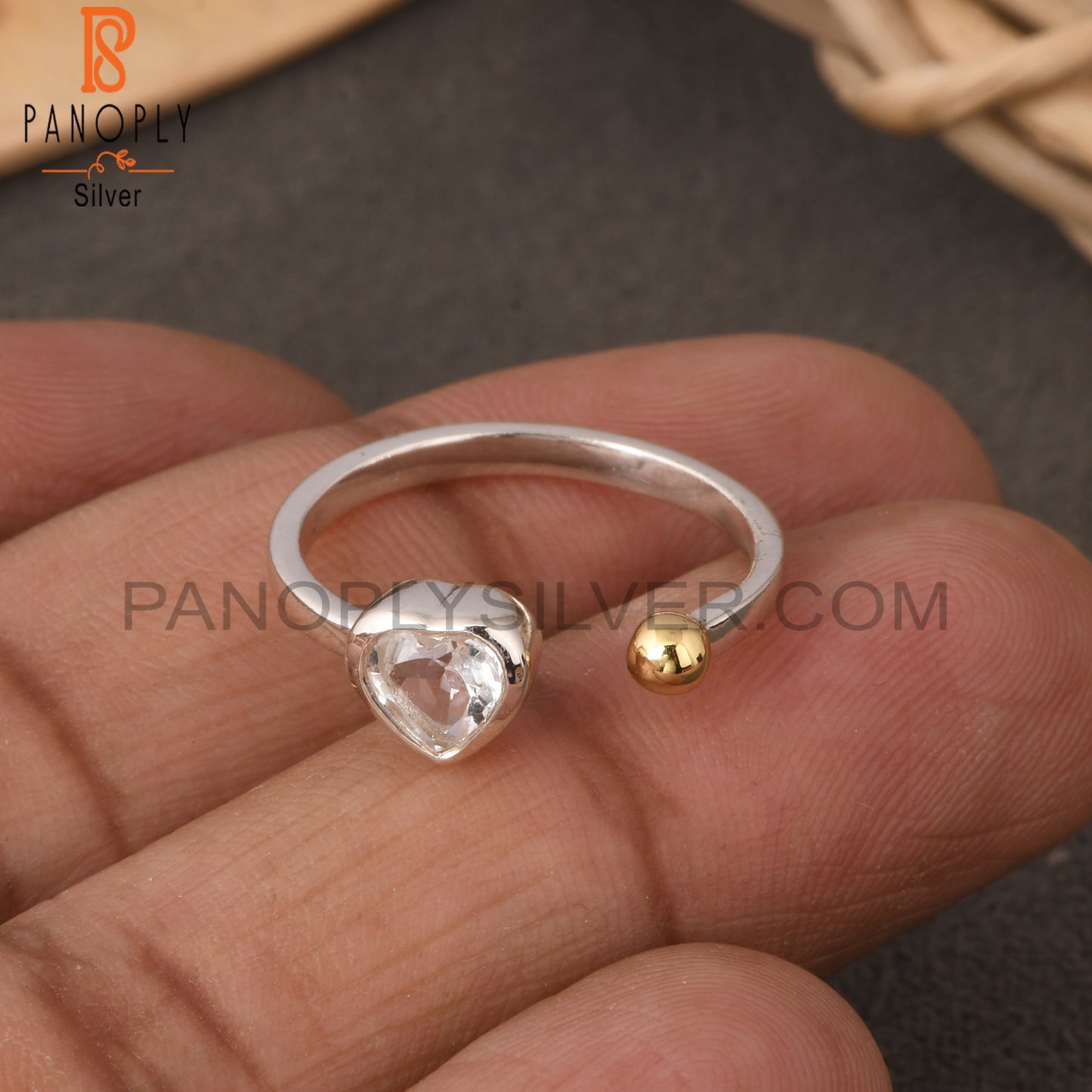 Crystal Quartz Heart Shape 925 Sterling Silver Ring