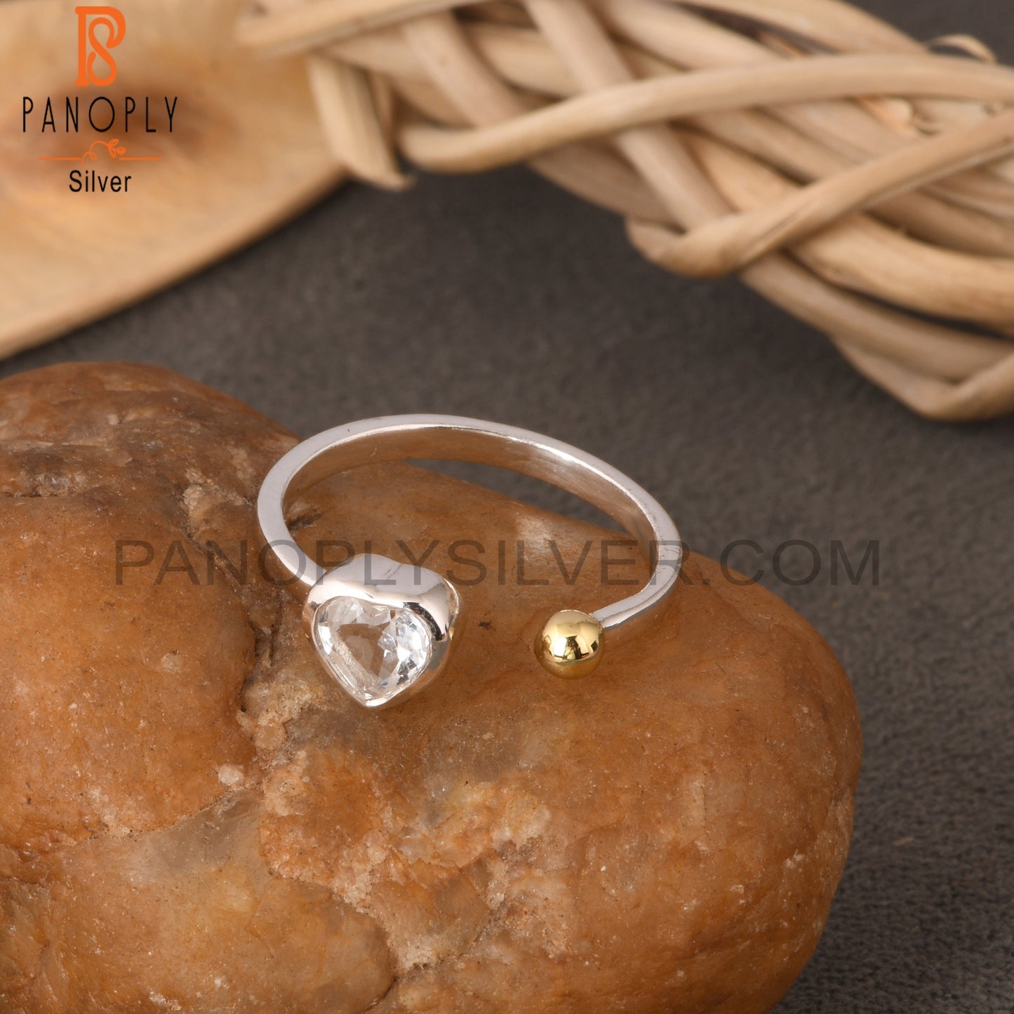 Crystal Quartz Heart Shape 925 Sterling Silver Ring