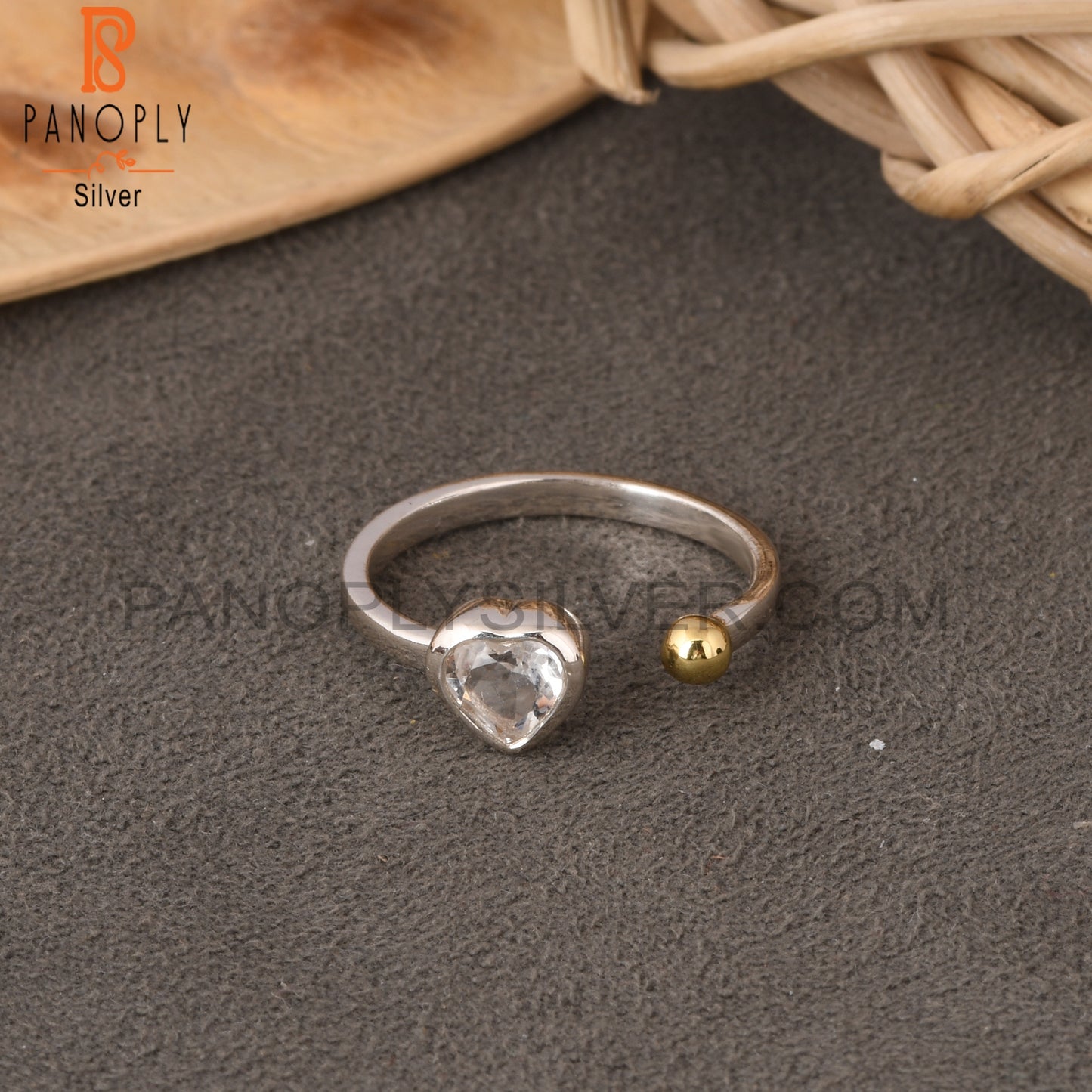 Crystal Quartz Heart Shape 925 Sterling Silver Ring