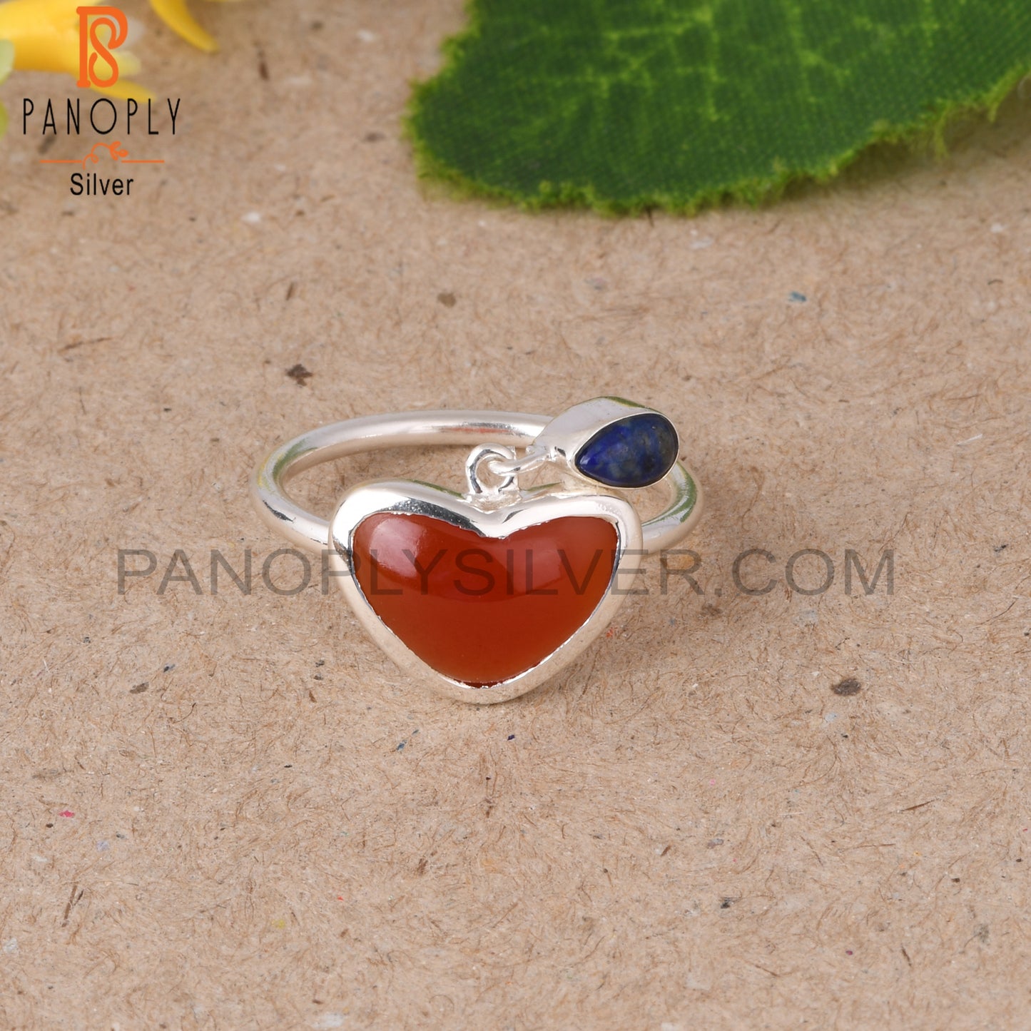 Red Onyx & Lapis Heart Shape 925 Sterling Silver Ring