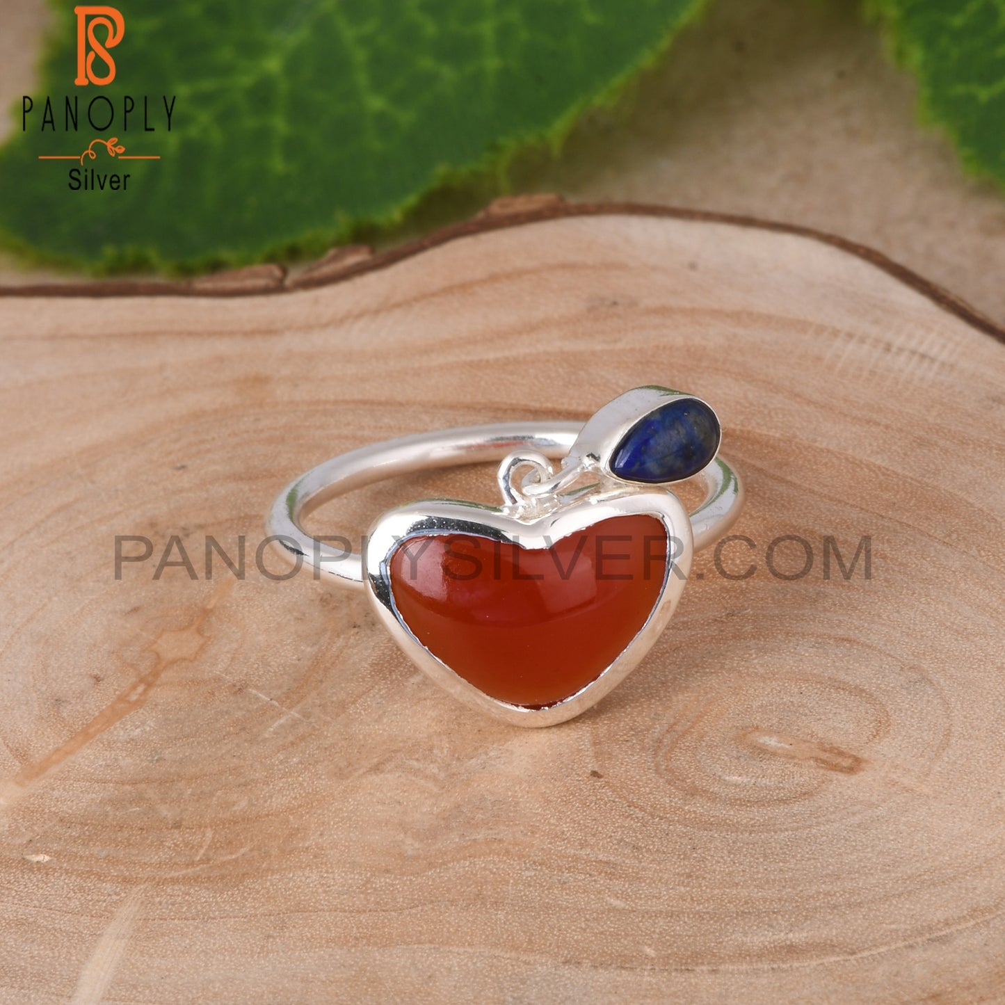 Red Onyx & Lapis Heart Shape 925 Sterling Silver Ring