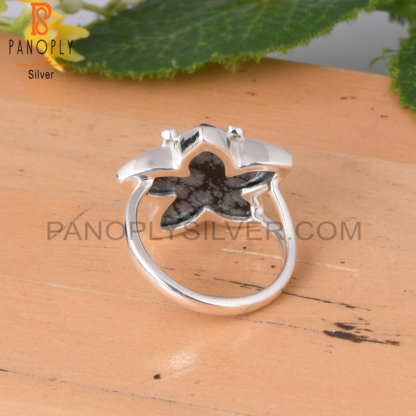 Cubic Zirconia & Snowflake Obsidian 925 Sterling Silver Ring