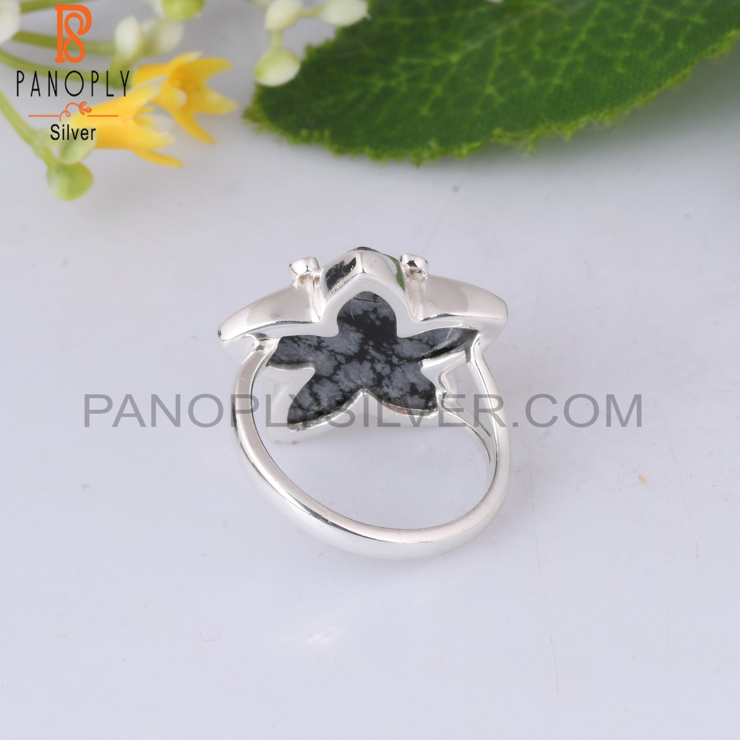 Cubic Zirconia & Snowflake Obsidian 925 Sterling Silver Ring