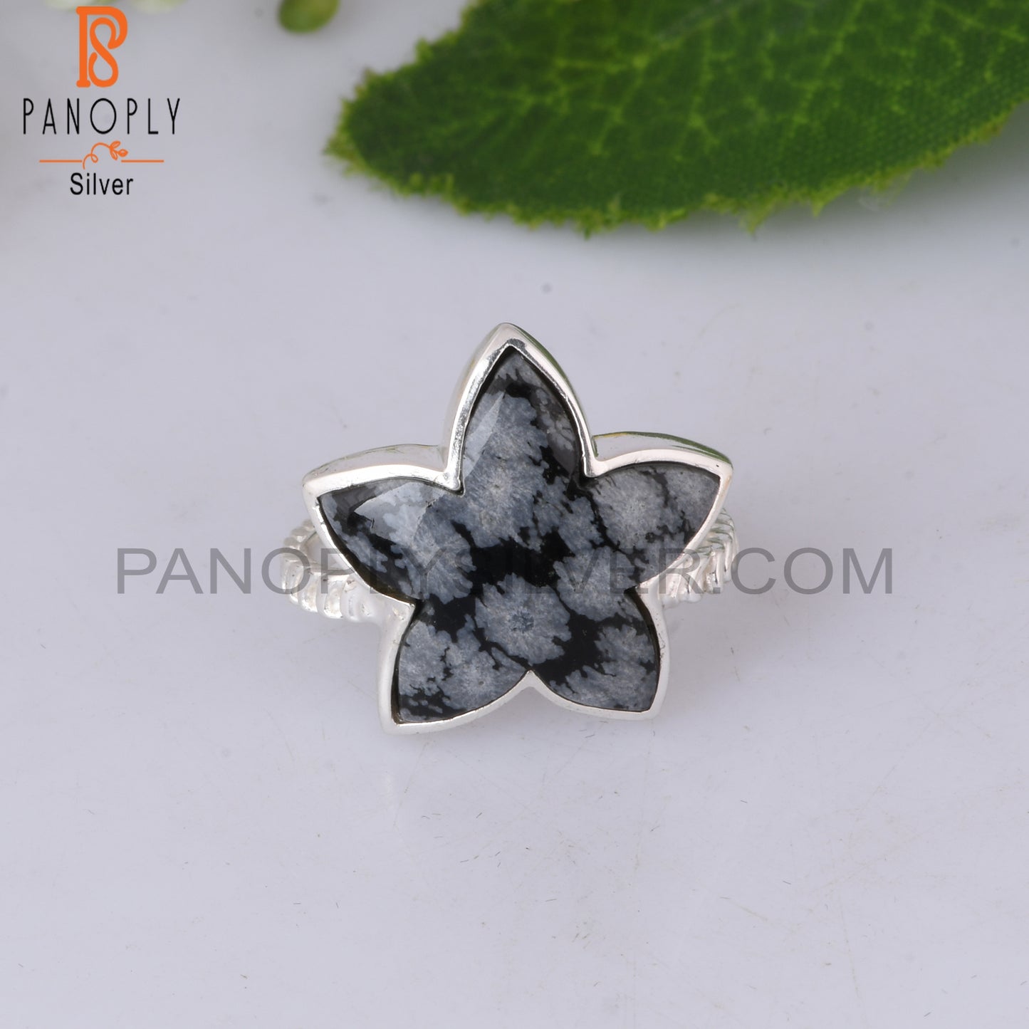 Twist Flower Snowflake Obsidian 925 Sterling Silver Ring