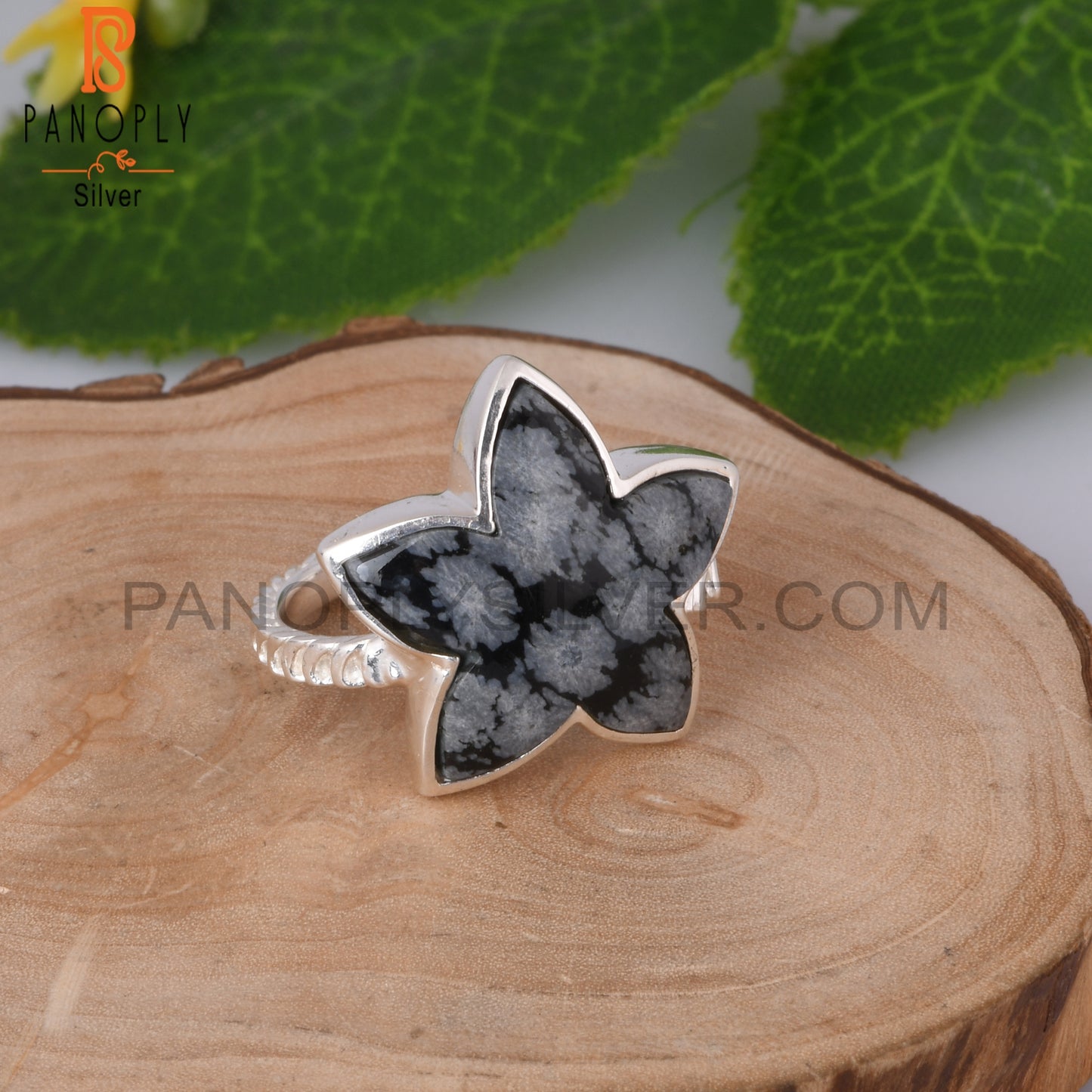 Twist Flower Snowflake Obsidian 925 Sterling Silver Ring