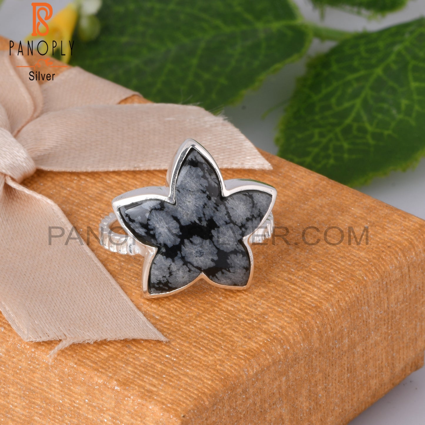 Twist Flower Snowflake Obsidian 925 Sterling Silver Ring