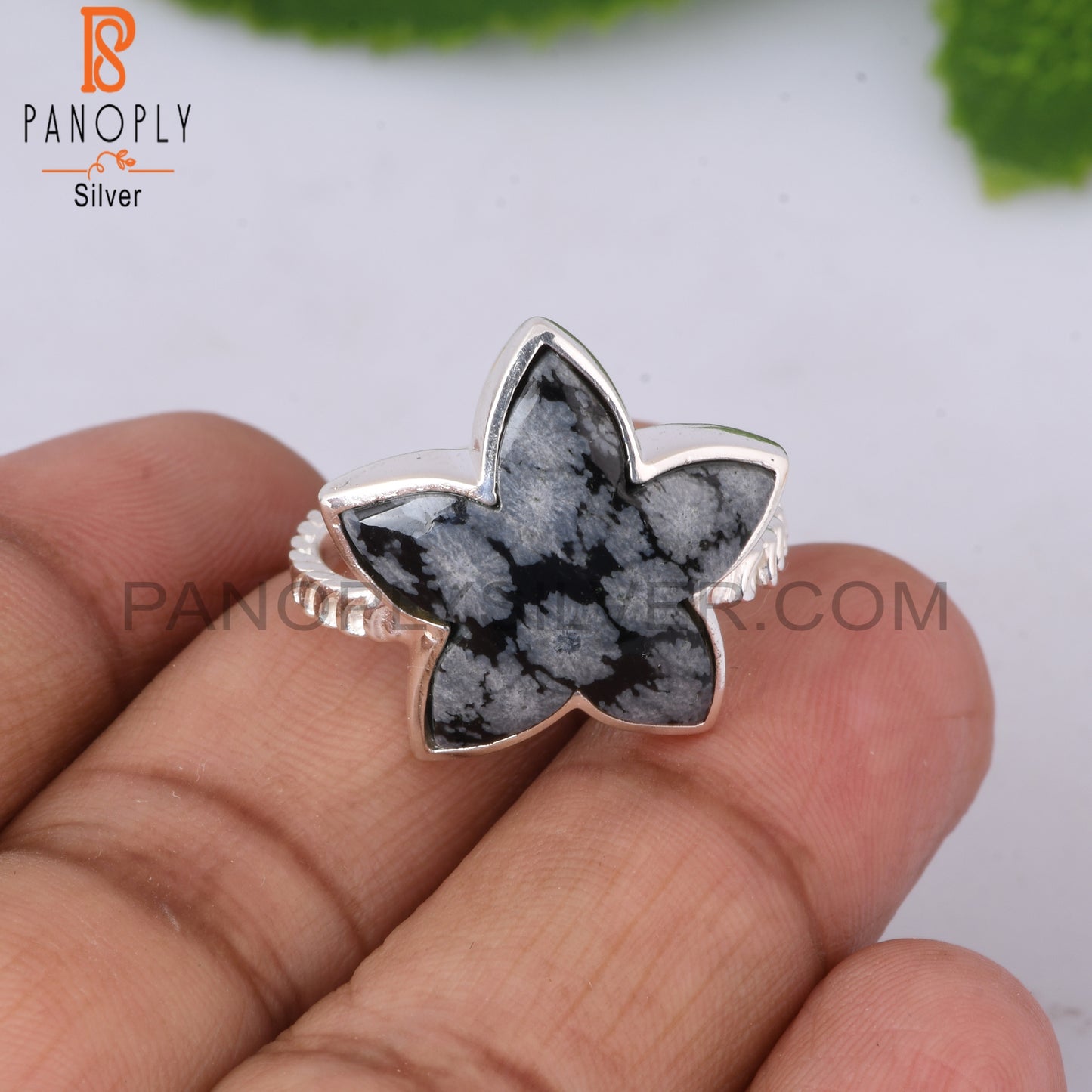 Twist Flower Snowflake Obsidian 925 Sterling Silver Ring