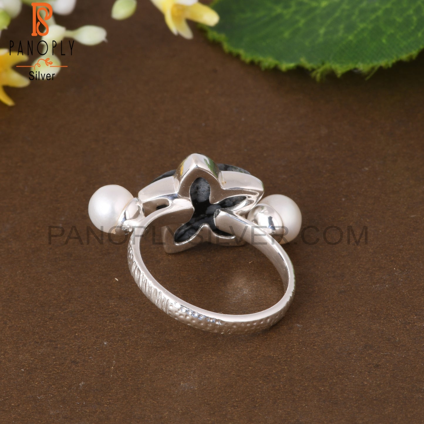 Pearl & Snowflake Obsidian 925 Sterling Silver Ring