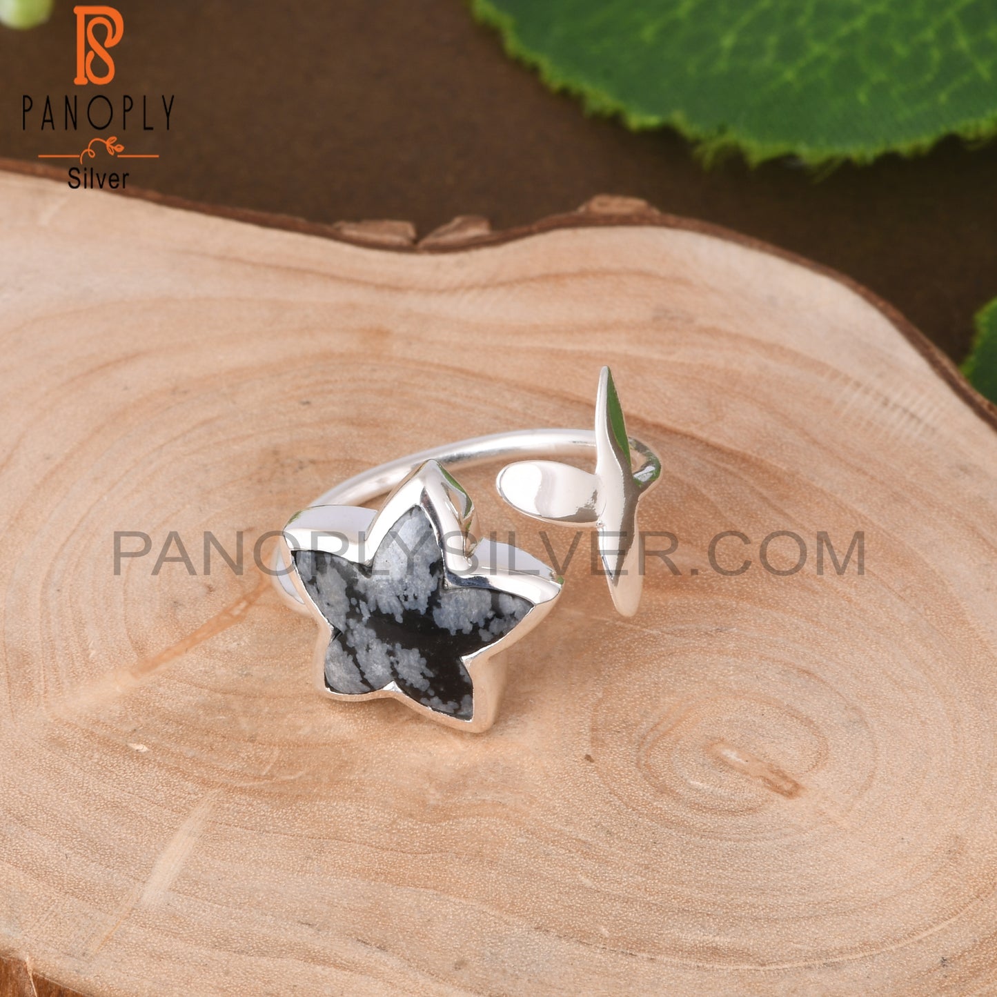 Snowflake Obsidian Moonflower Shape 925 Sterling Silver Ring