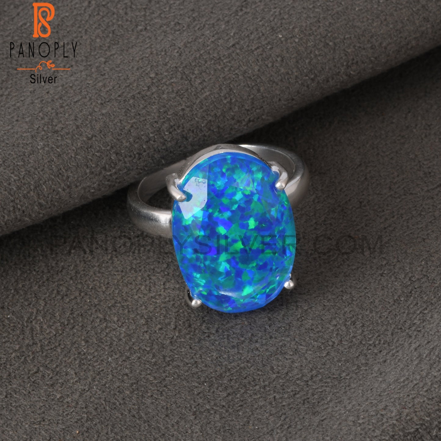 Synthetic Green Fire Opal 925 Sterling Silver Ring