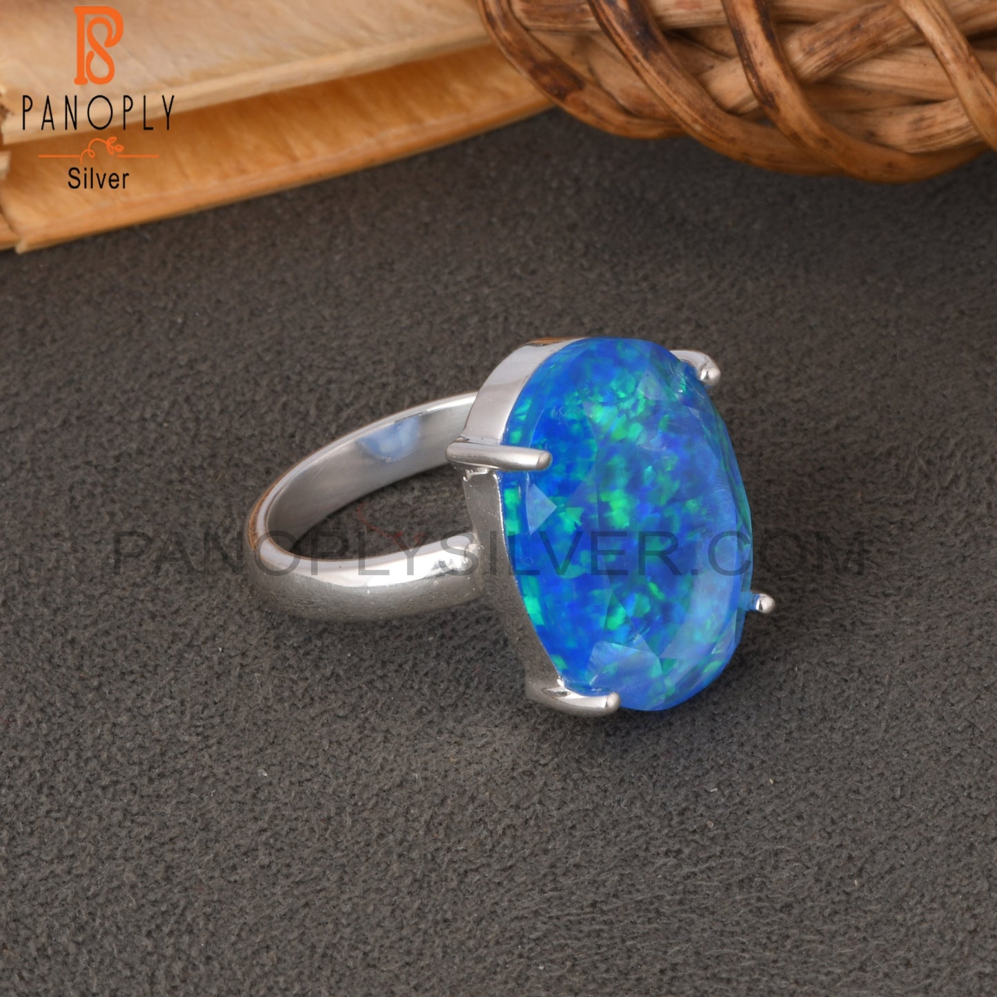 Synthetic Green Fire Opal 925 Sterling Silver Ring