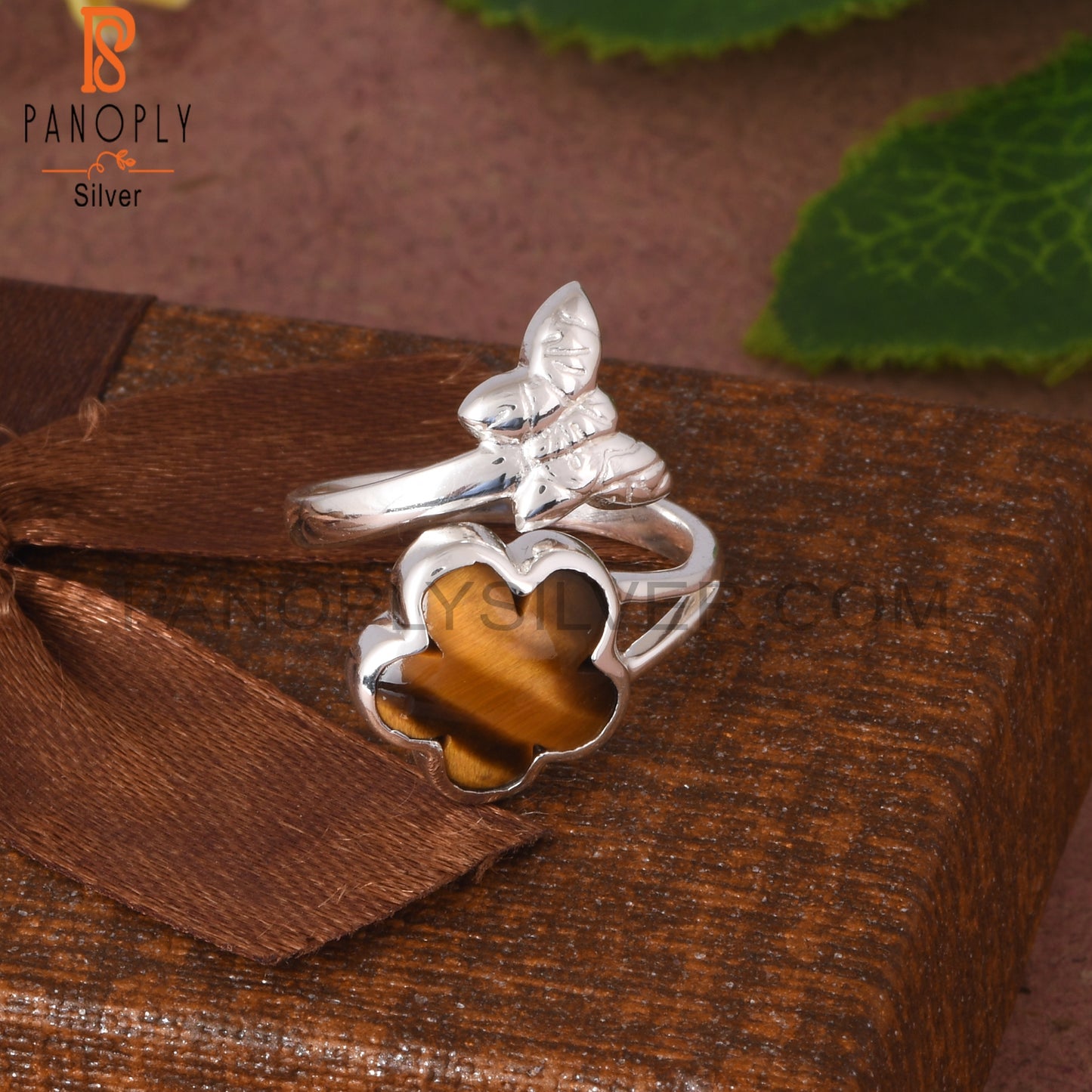 Tiger Eye Yellow 925 Sterling Silver Sun Flower Shaped Ring
