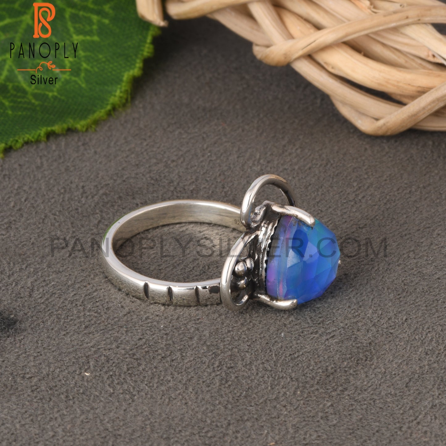 Aurora Opal Blue 925 Sterling Silver Ring